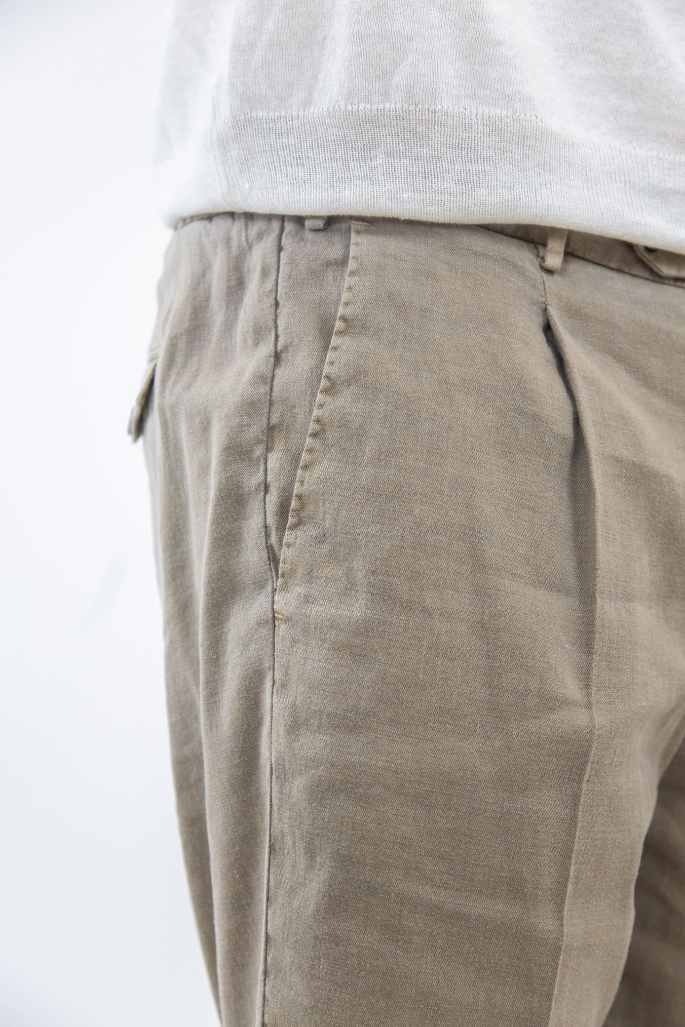 PT Bermuda con Pinces e Coulisse Removibile Lino e Cotone Beige - Guarino Store