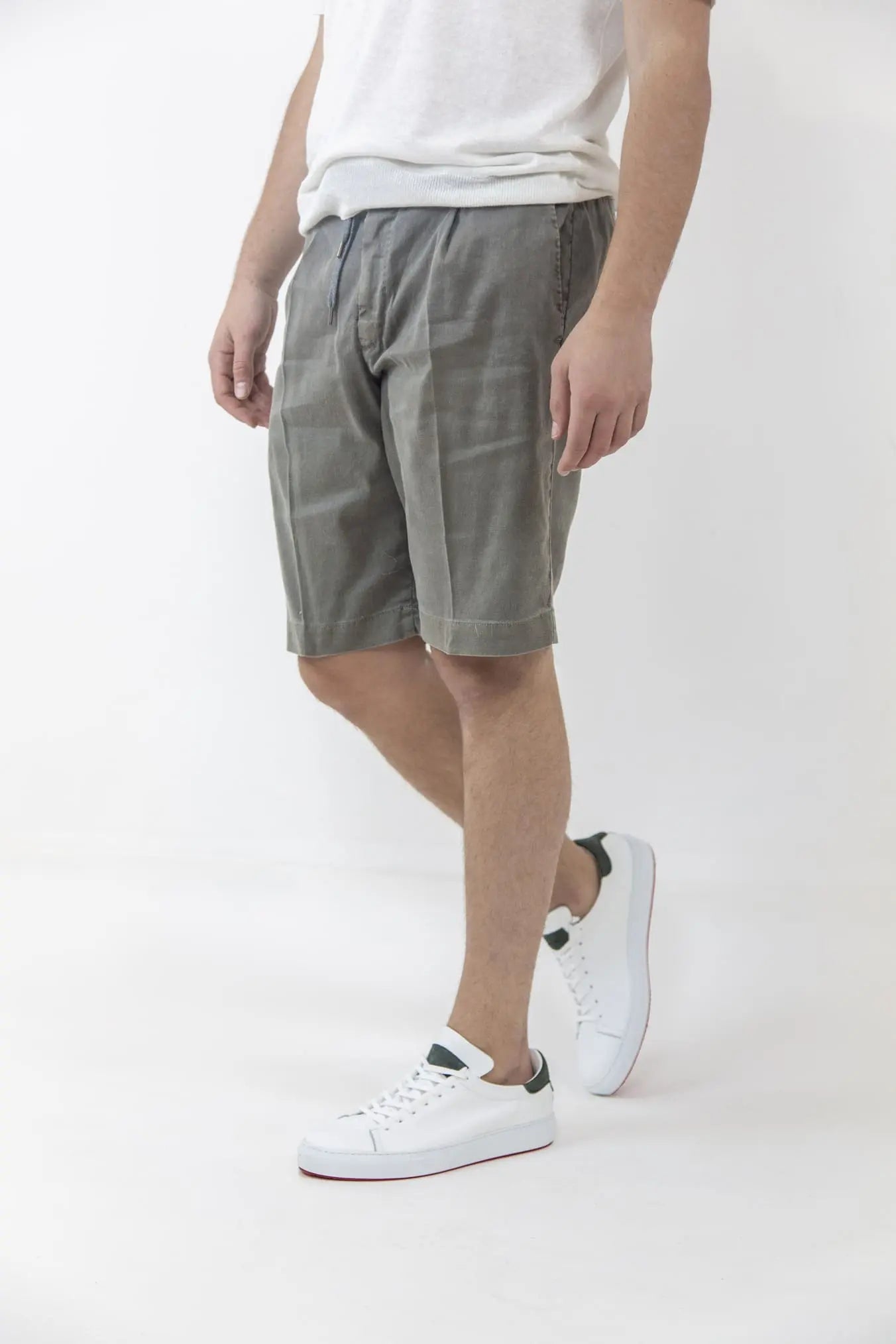 PT Bermuda con Pinces e Coulisse Removibile Lino e Cotone Grigio - Guarino Store