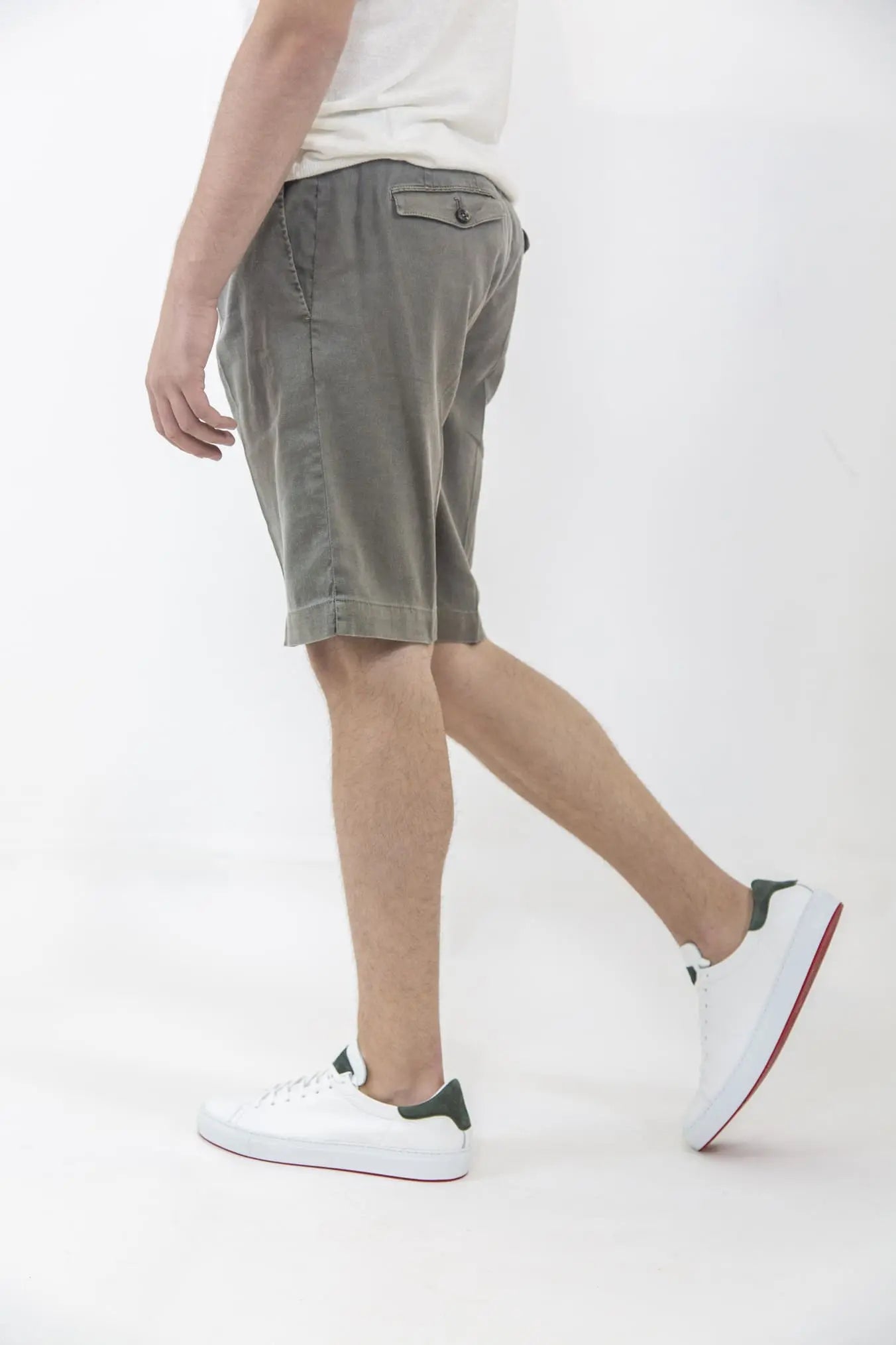 PT Bermuda con Pinces e Coulisse Removibile Lino e Cotone Grigio - Guarino Store