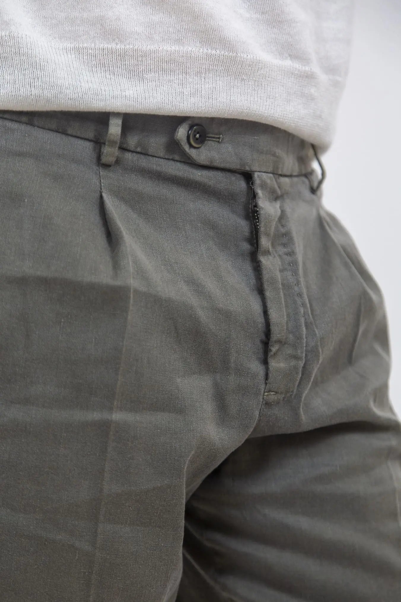 PT Bermuda con Pinces e Coulisse Removibile Lino e Cotone Grigio - Guarino Store