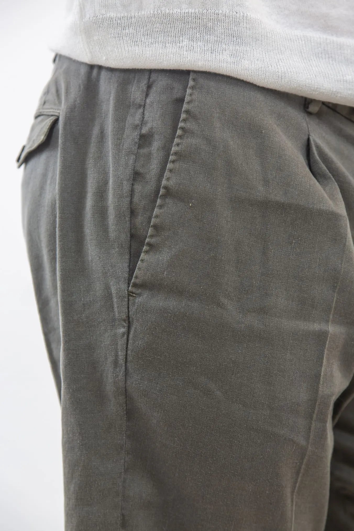 PT Bermuda con Pinces e Coulisse Removibile Lino e Cotone Grigio - Guarino Store