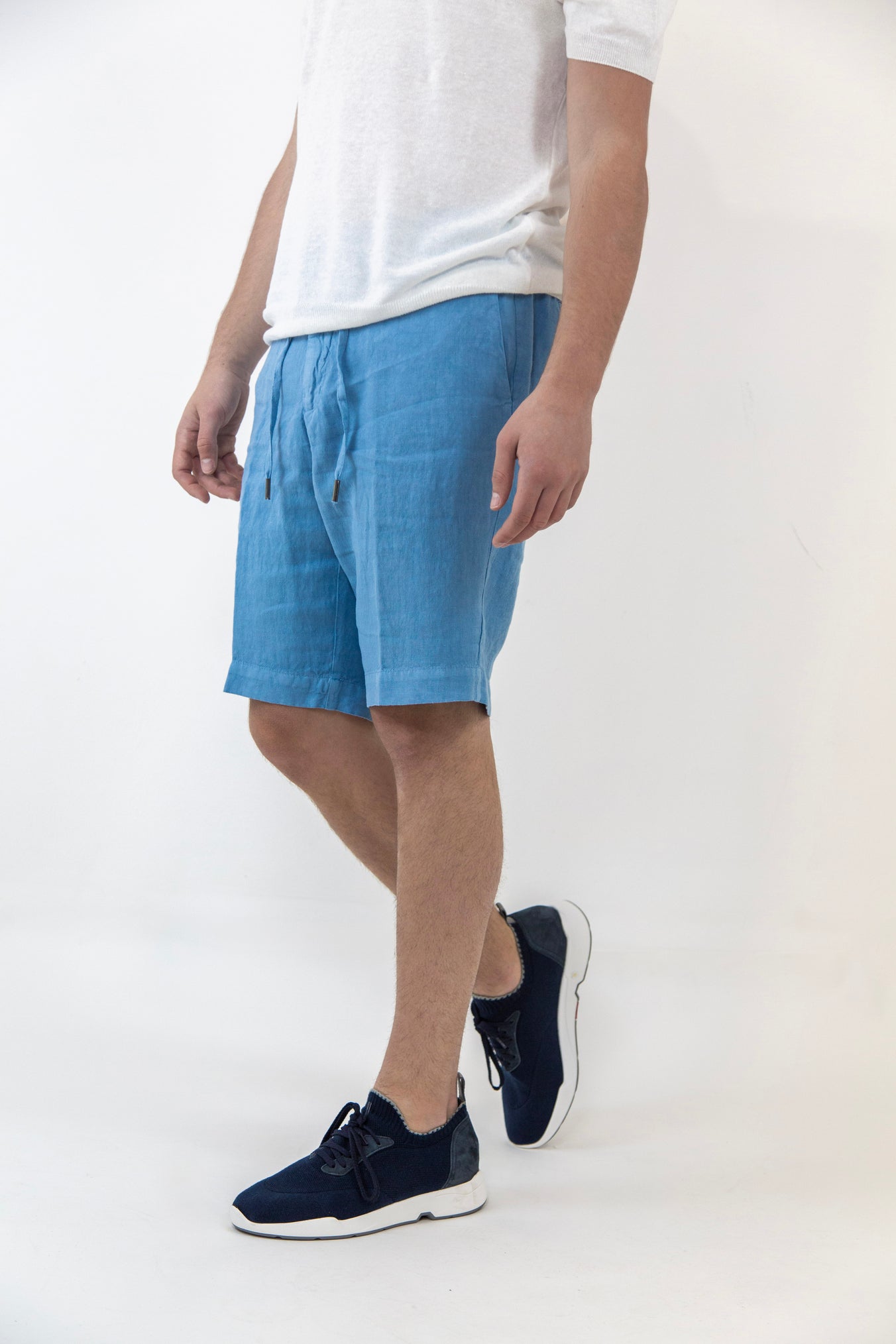 GUARINO Bermuda Shorts con Coulisse Lino Azzurro - Guarino Store