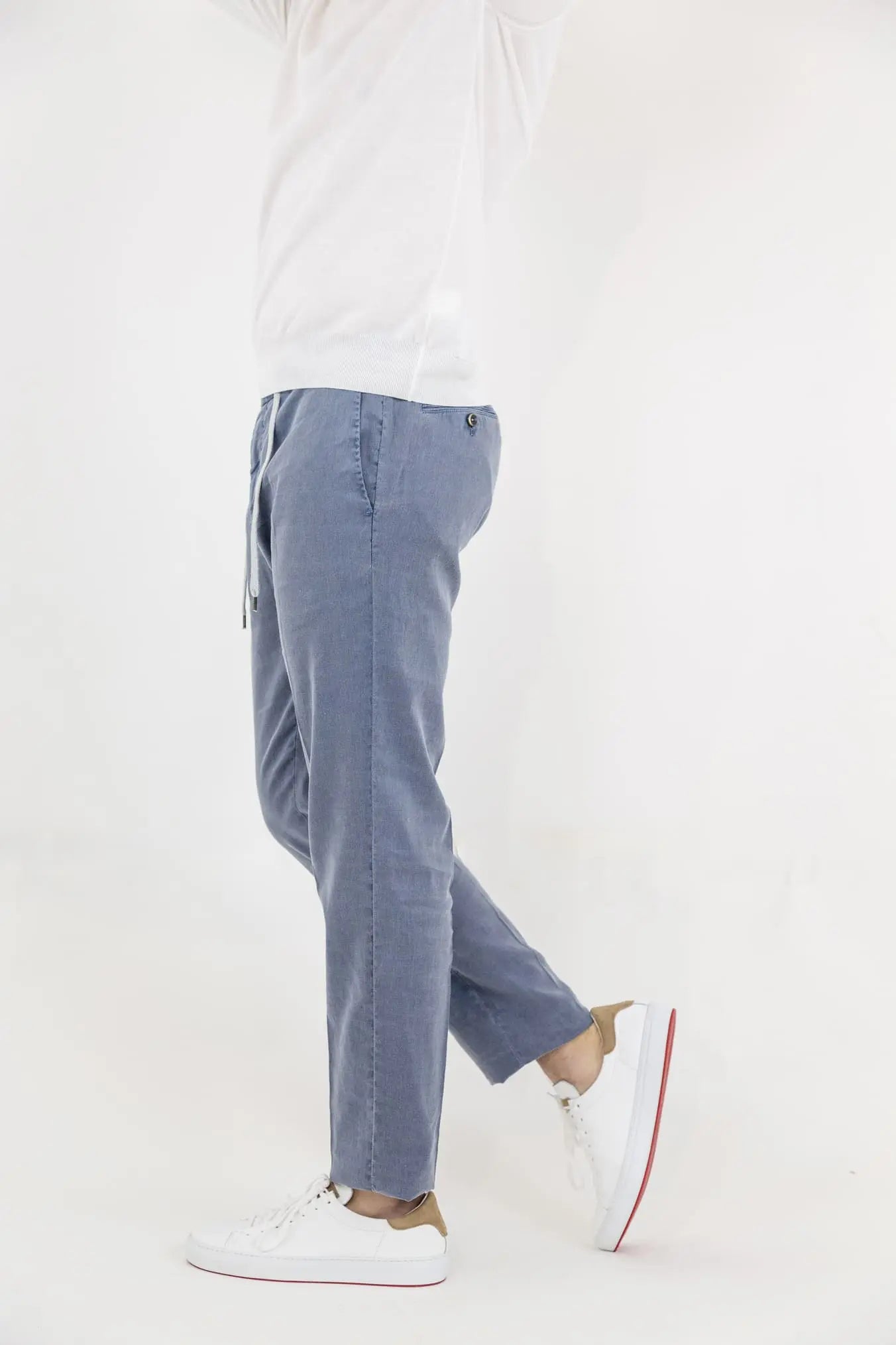 PT Pantaloni con Coulisse Removibile Lino e Cotone Blu Denim - Guarino Store