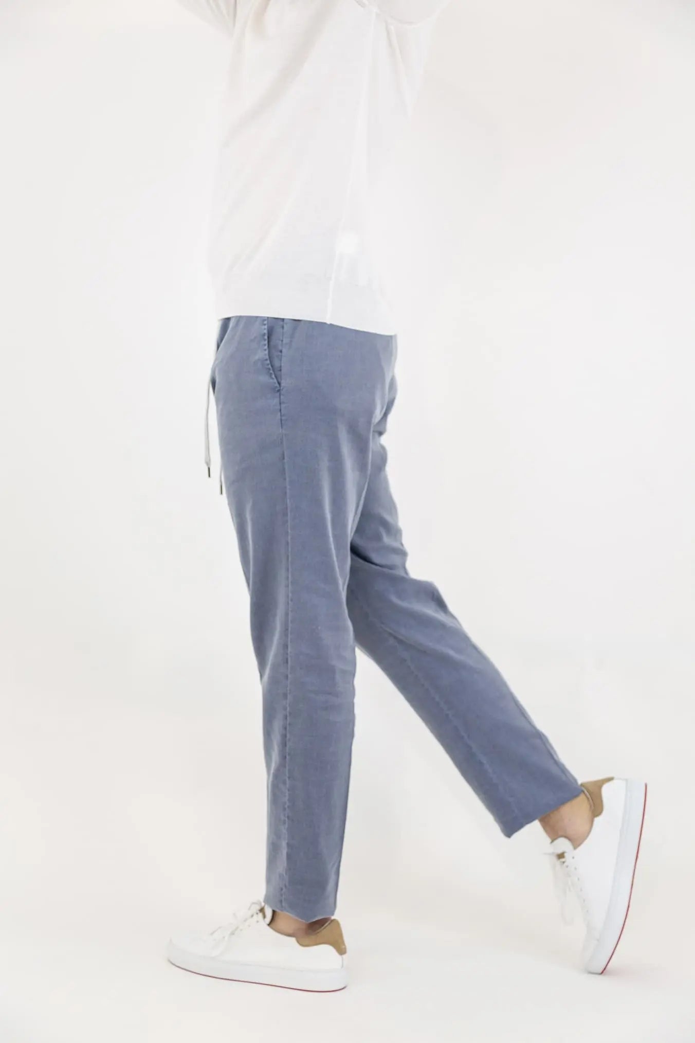 PT Pantaloni con Coulisse Removibile Lino e Cotone Blu Denim - Guarino Store