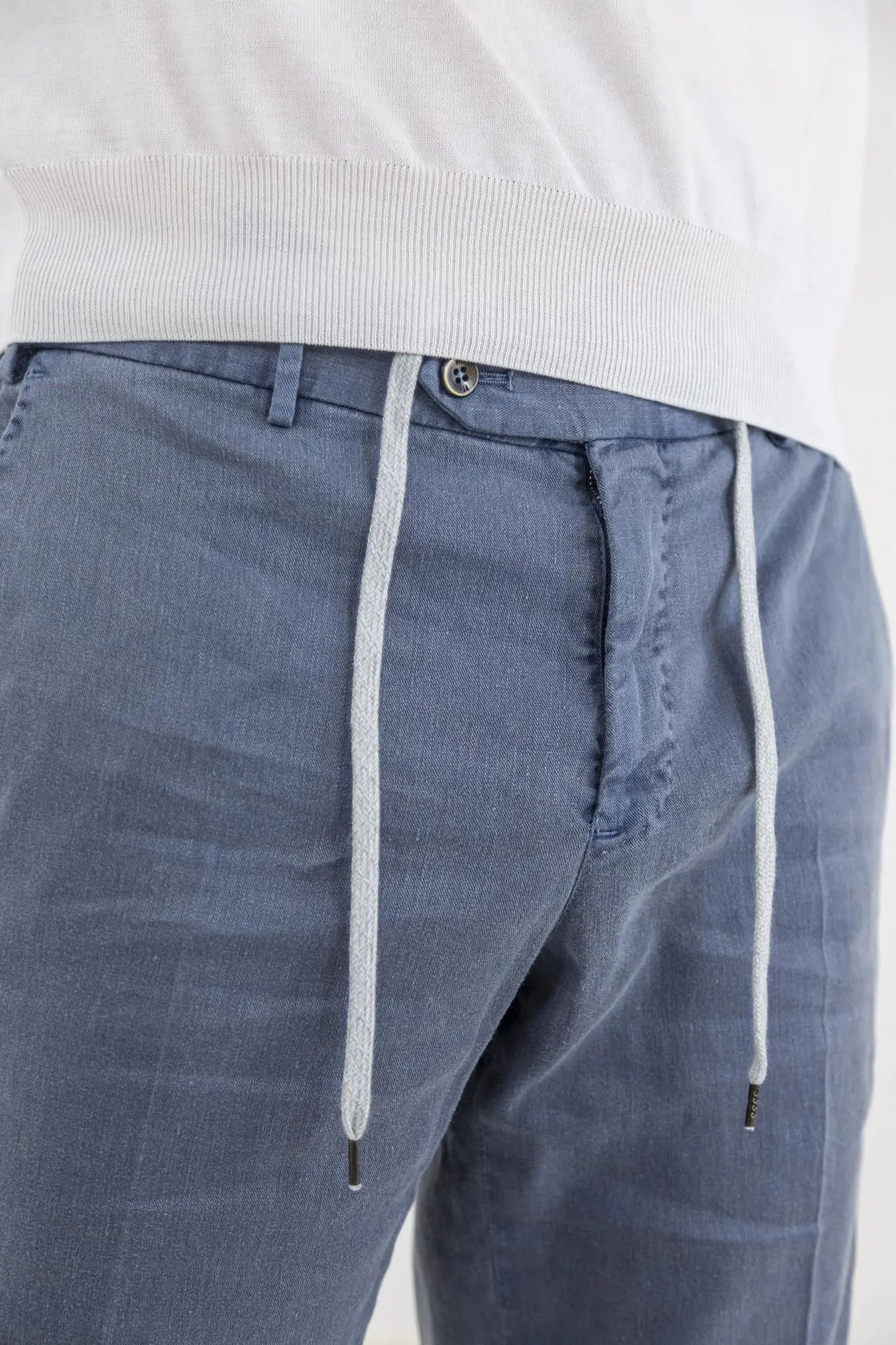 PT Pantaloni con Coulisse Removibile Lino e Cotone Blu Denim - Guarino Store