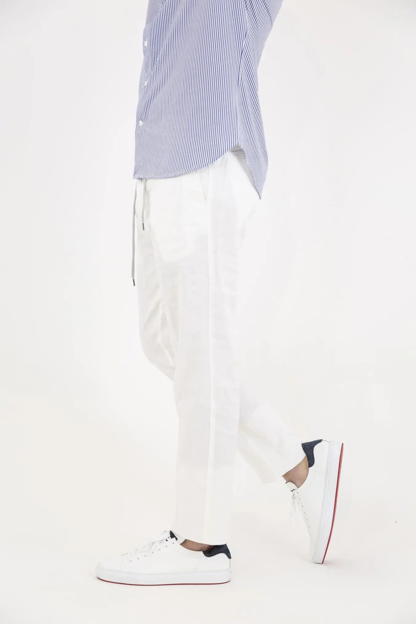 PT Pantaloni con Coulisse Removibile Lino e Cotone Bianco - Guarino Store