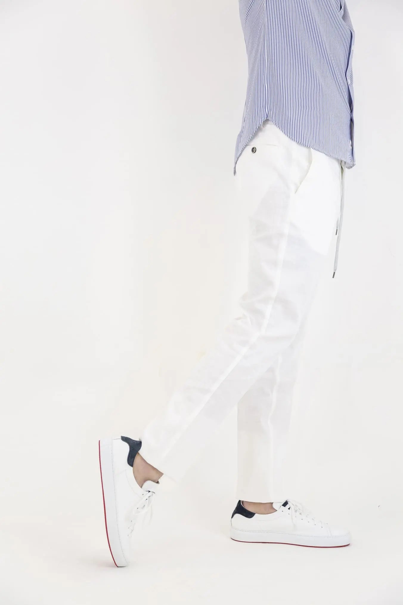 PT Pantaloni con Coulisse Removibile Lino e Cotone Bianco - Guarino Store