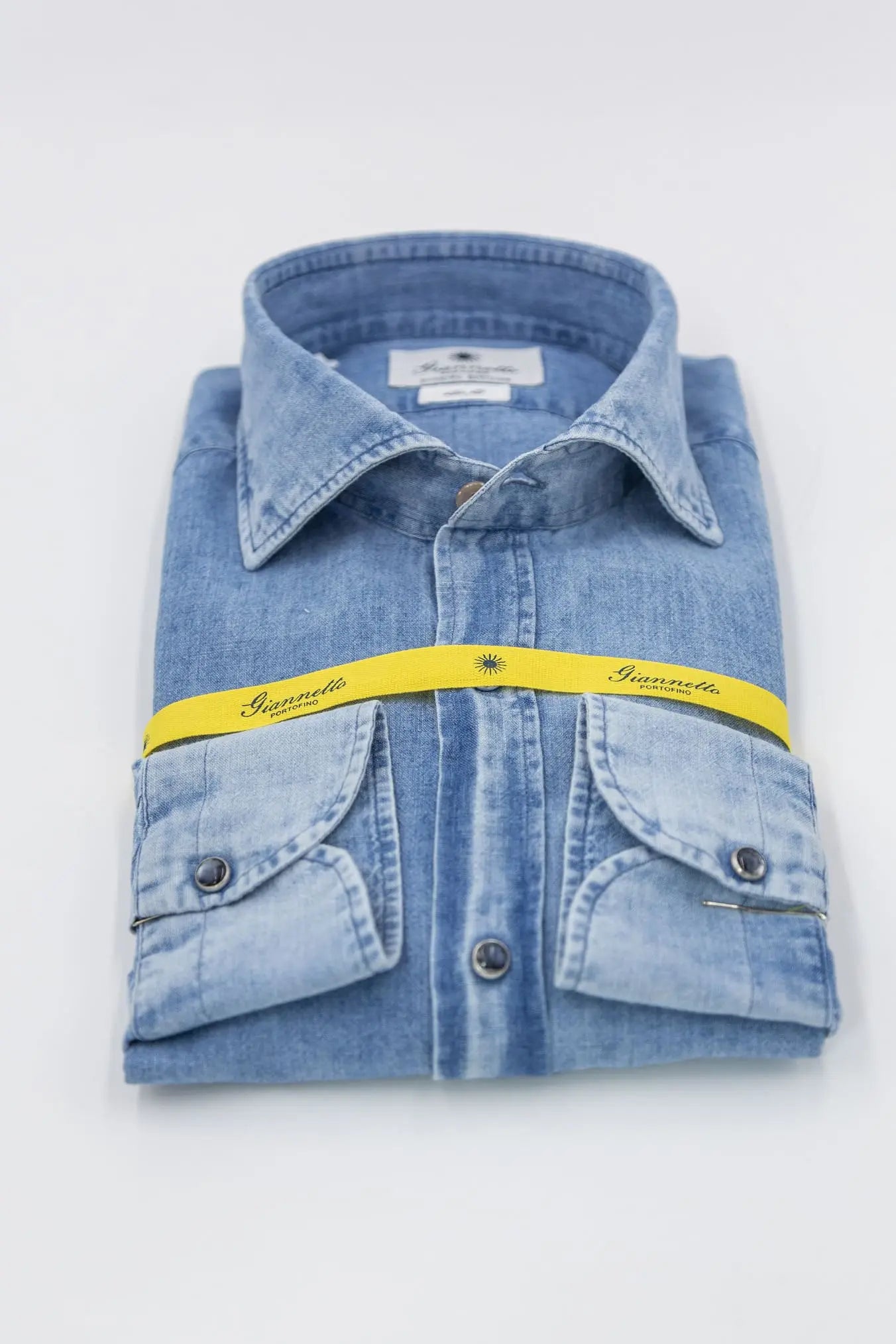 GIANNETTO PORTOFINO Camicia Denim Lino Cotone SLIM FIT - Guarino Store