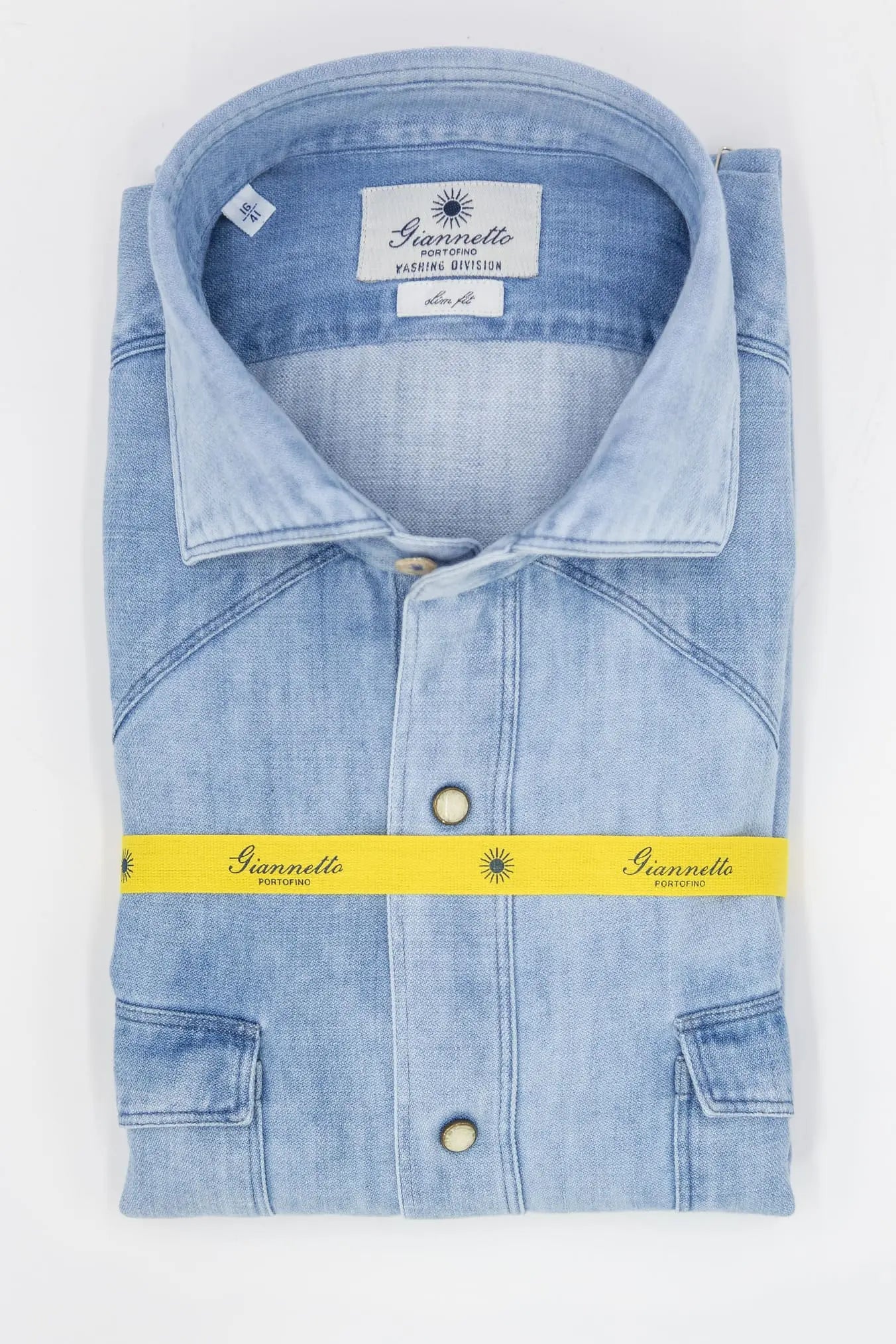GIANNETTO PORTOFINO Camicia Texana in Denim Chiaro COMFORT FIT - Guarino Store
