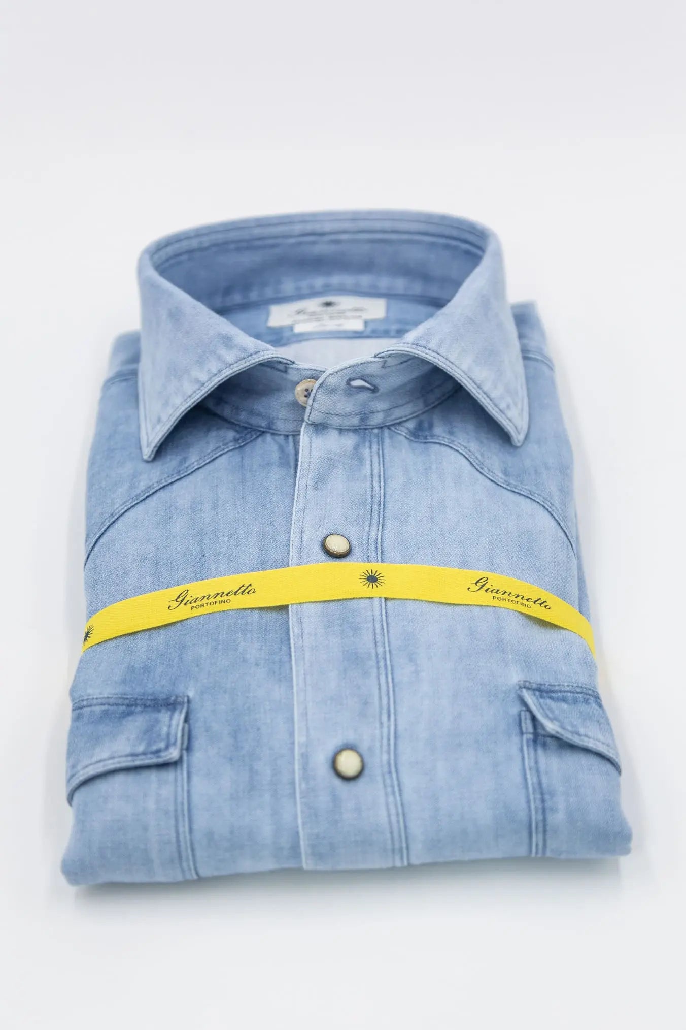 GIANNETTO PORTOFINO Camicia Texana in Denim Chiaro COMFORT FIT - Guarino Store
