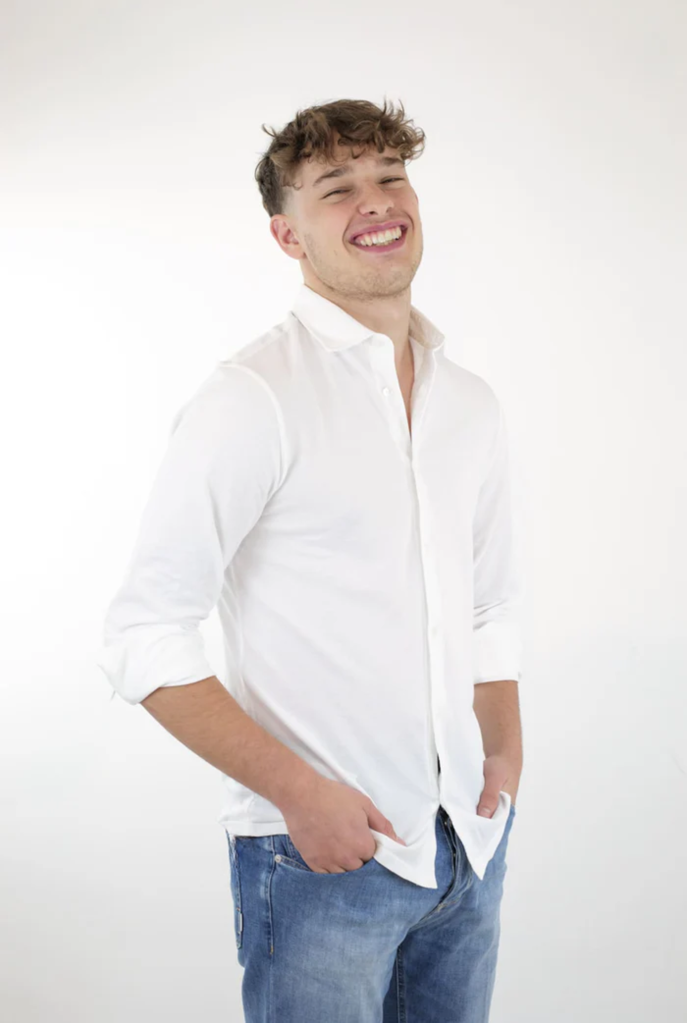 FEDELI Camicia Cotone Piquet Frosted Bianco - Guarino Store