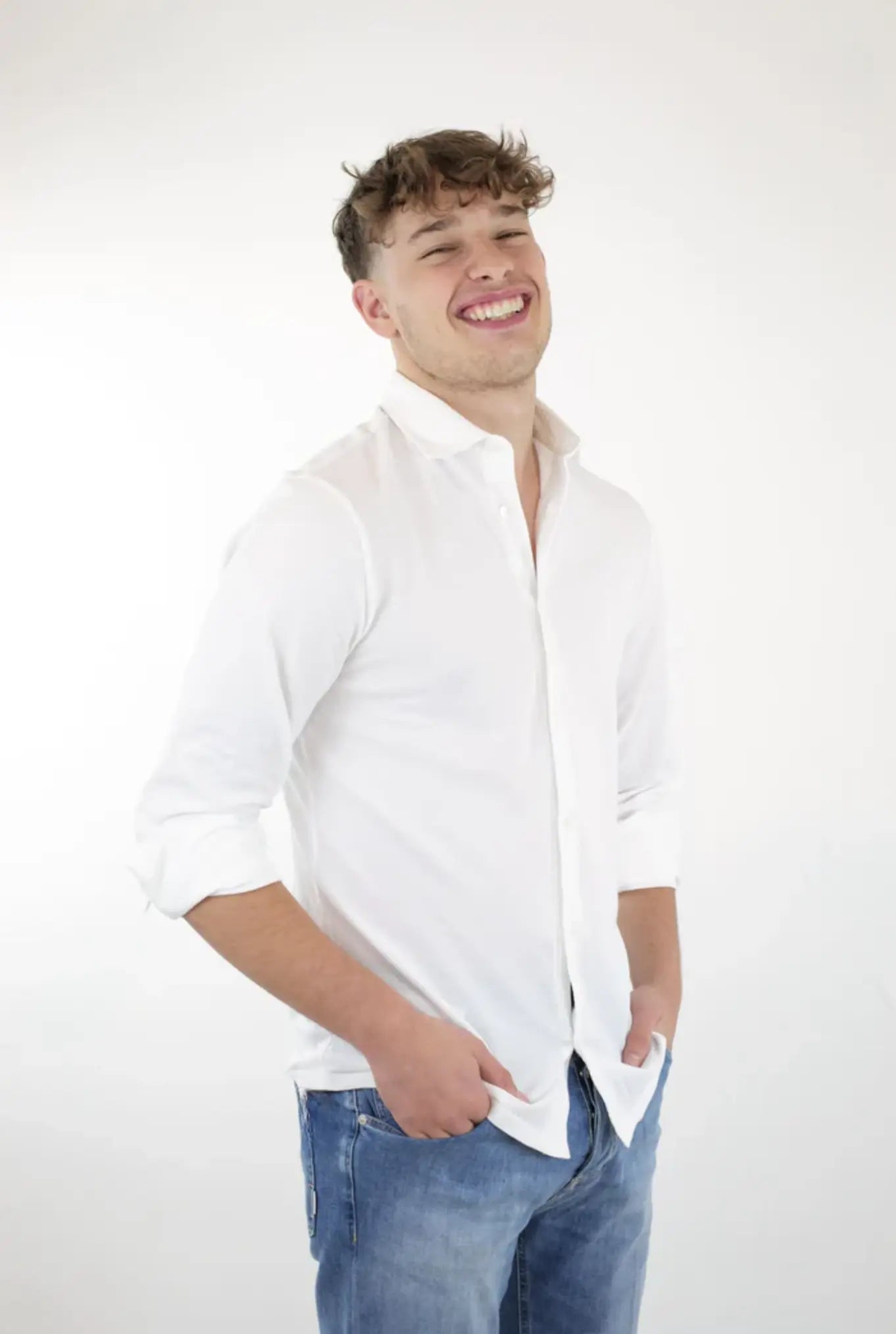 FEDELI Camicia Cotone Piquet Frosted Bianco - Guarino Store