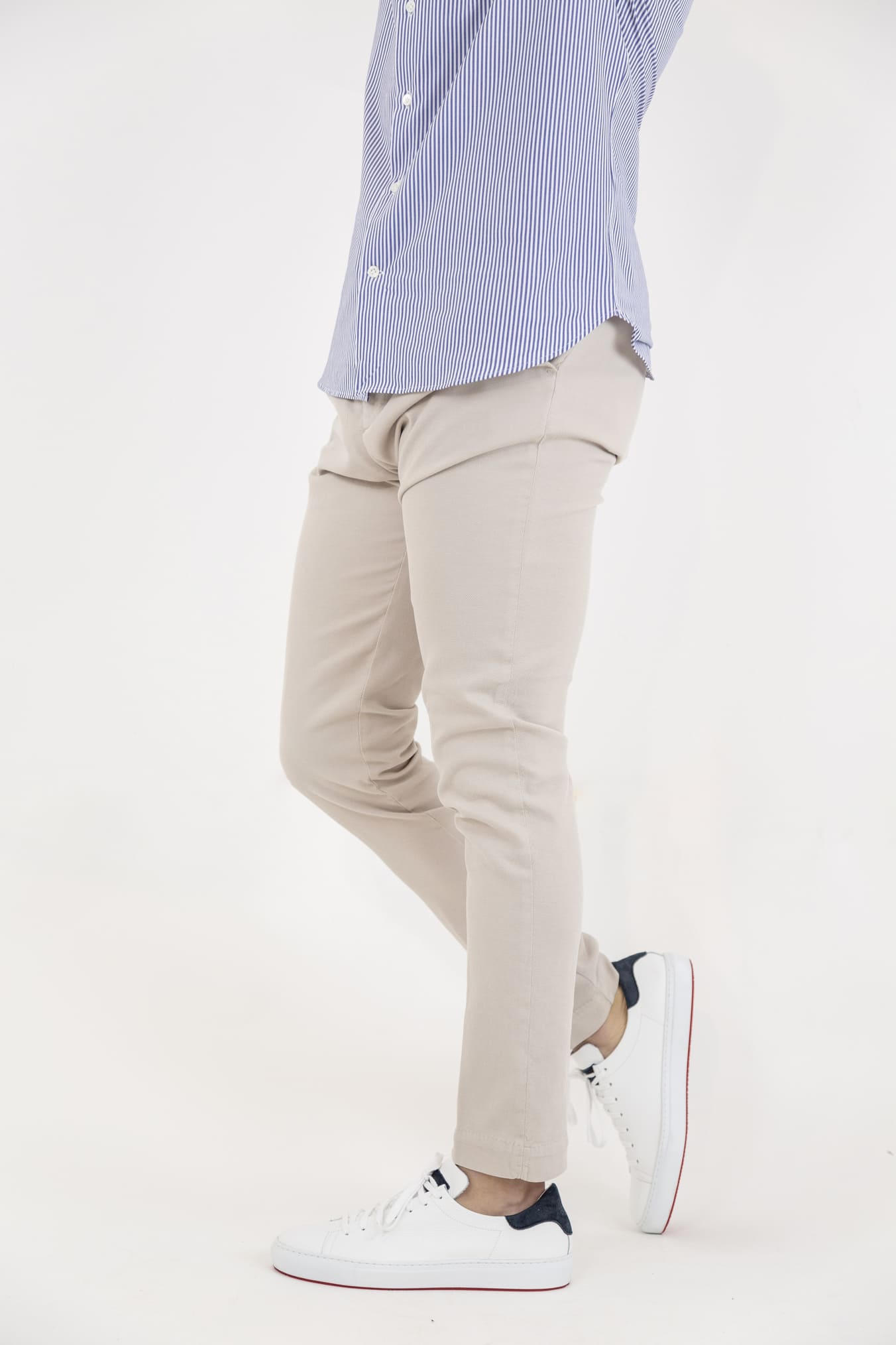 Pantaloni con Pinces Cotone Stretch Beige Chiaro - Guarino Store