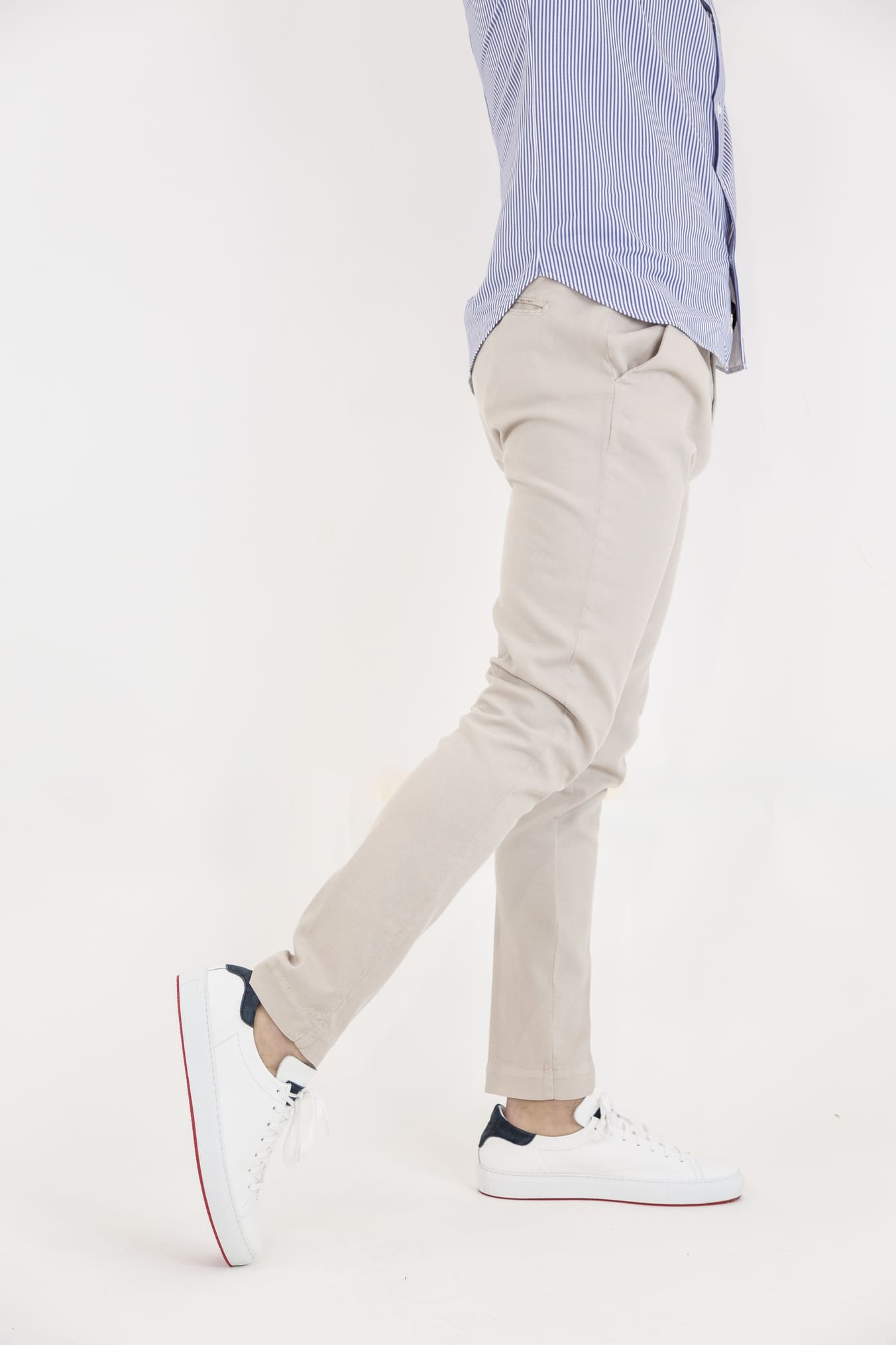 Pantaloni con Pinces Cotone Stretch Beige Chiaro - Guarino Store