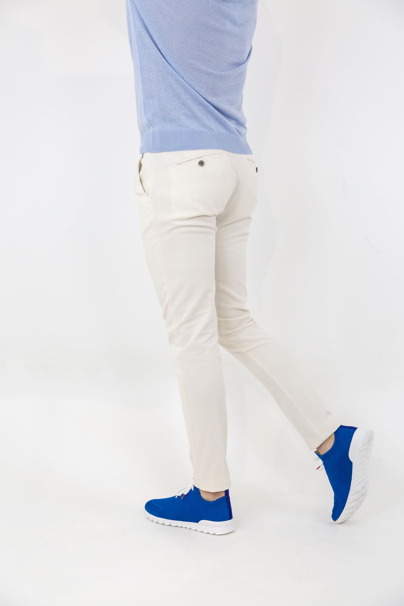 Pantaloni con Pinces Cotone Stretch Panna - Guarino Store