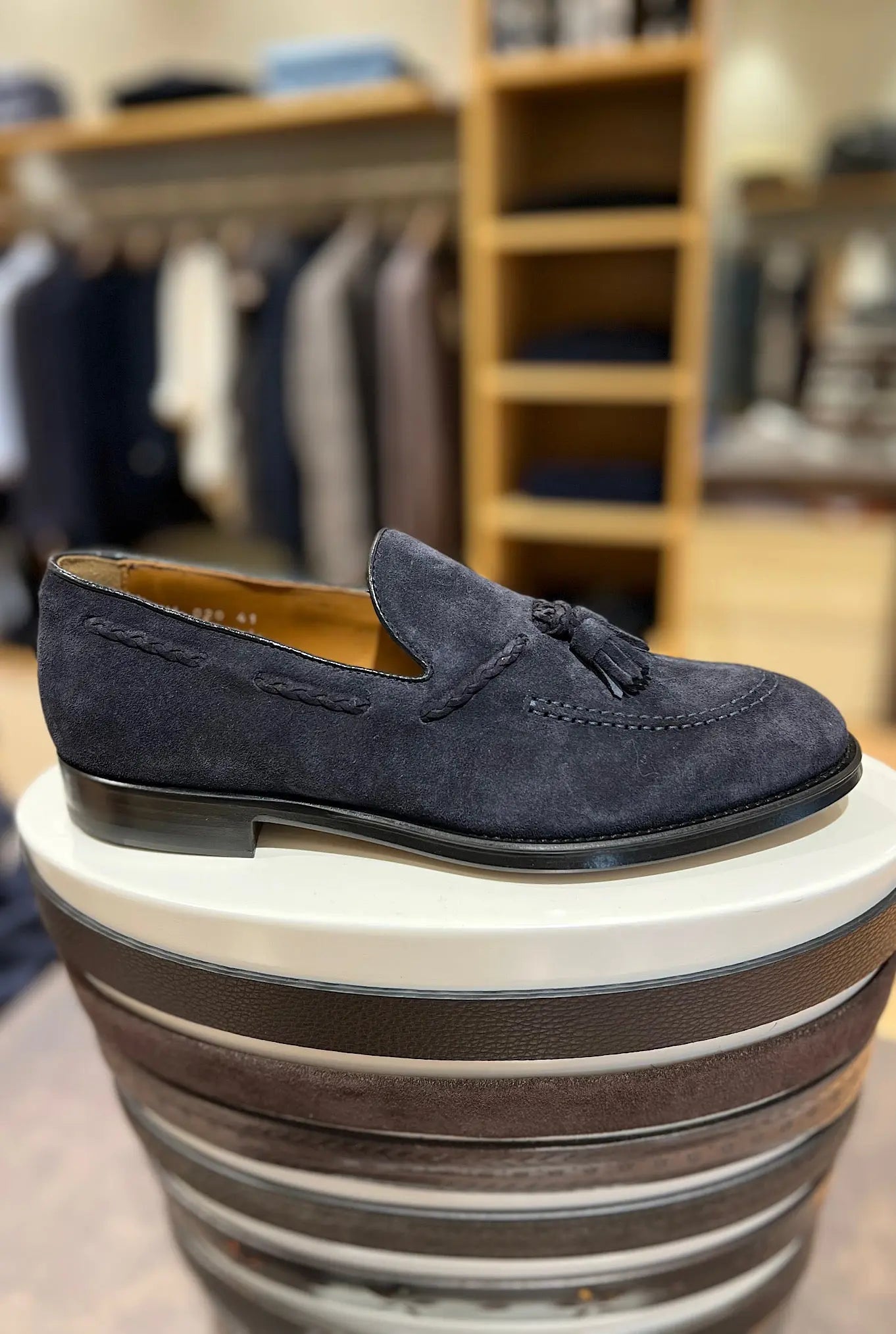 Mocassini con Nappine in Suede Blu - Guarino Store