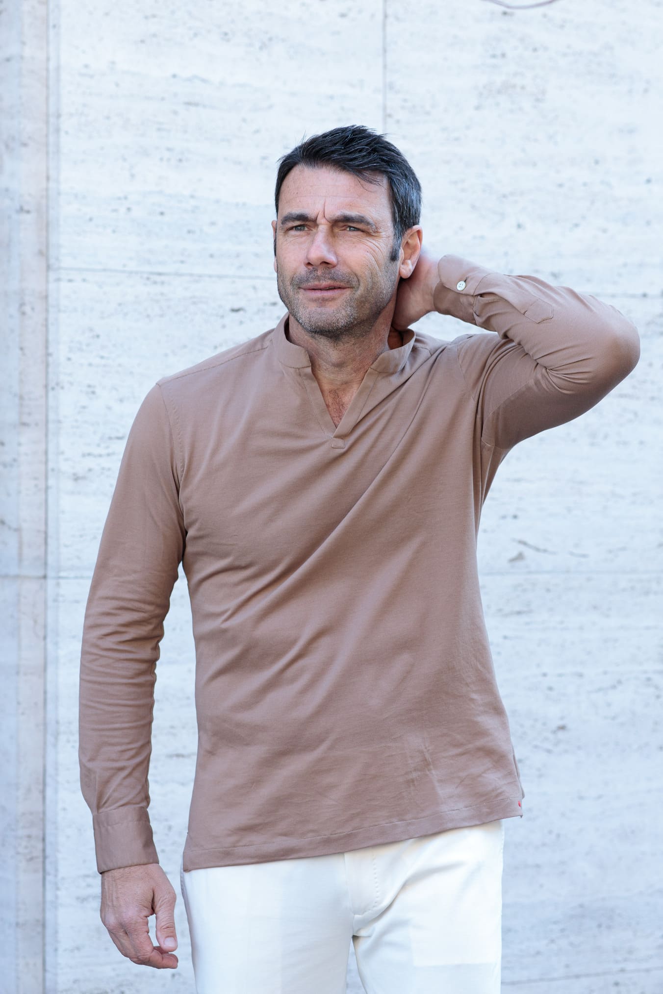 KITON Polo Collo Coreano Manica Lunga Tabacco - Guarino Store