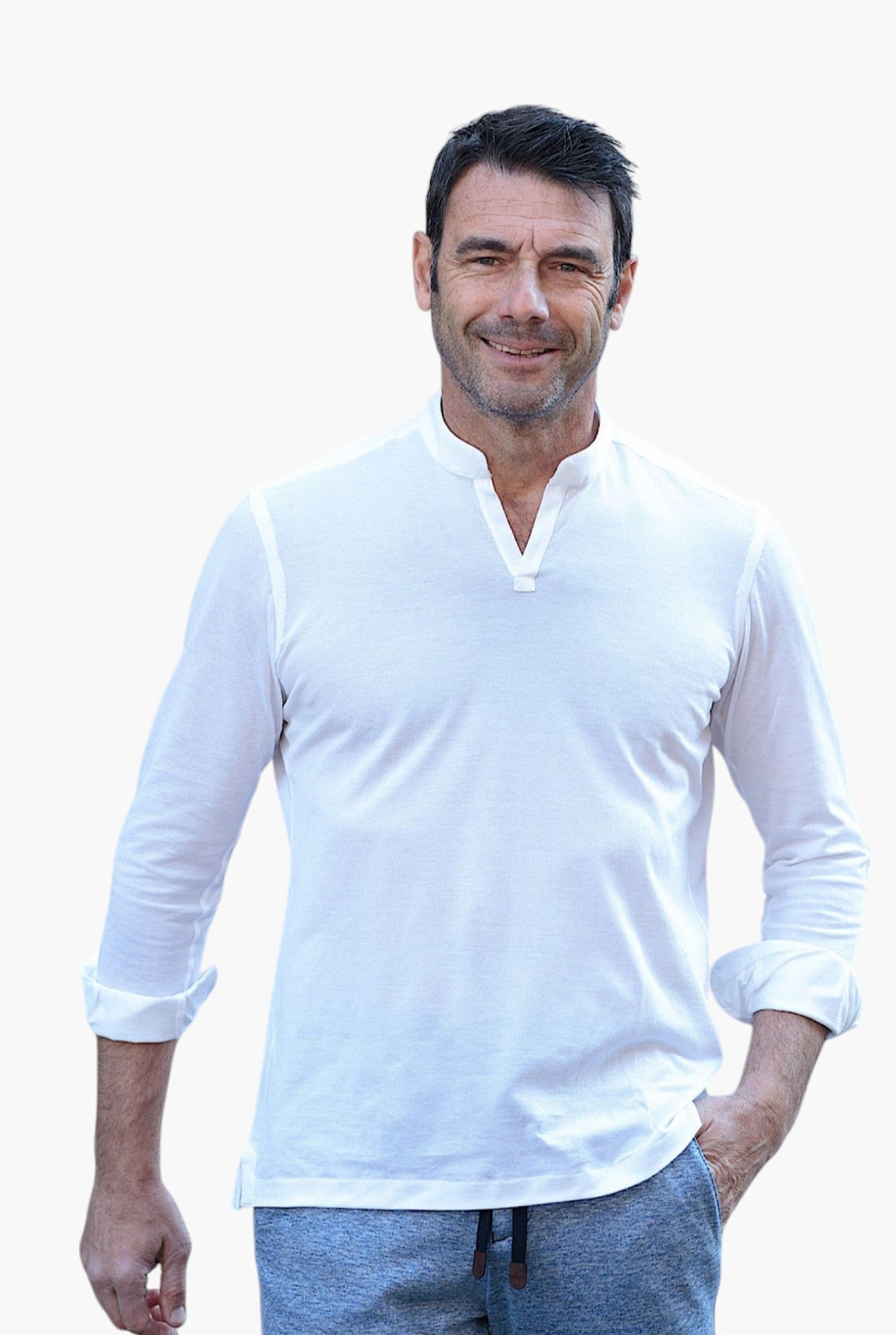 KITON Polo Collo Coreano Manica Lunga Bianco - Guarino Store