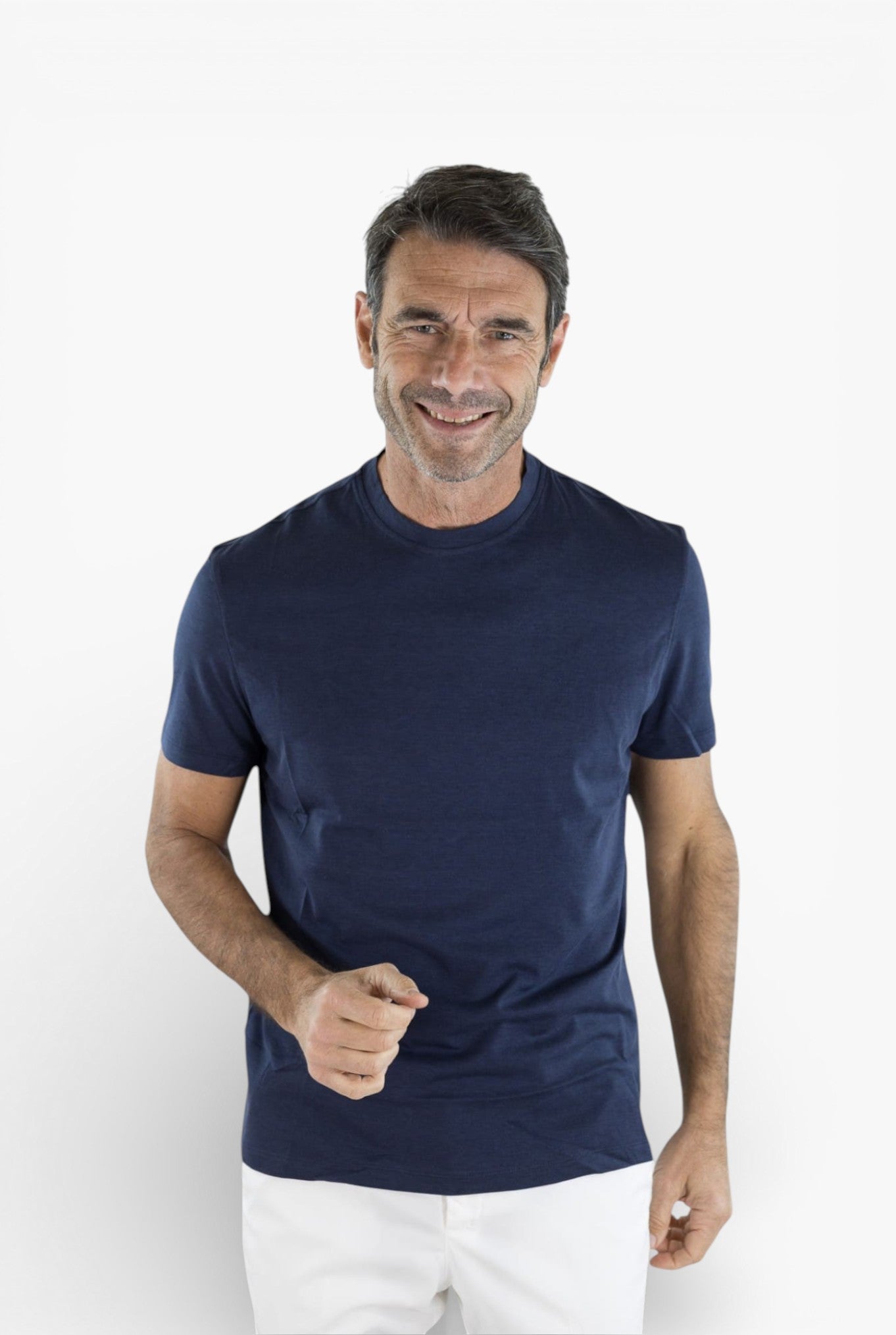 T-Shirt Seta e Cotone Blu ISAIA