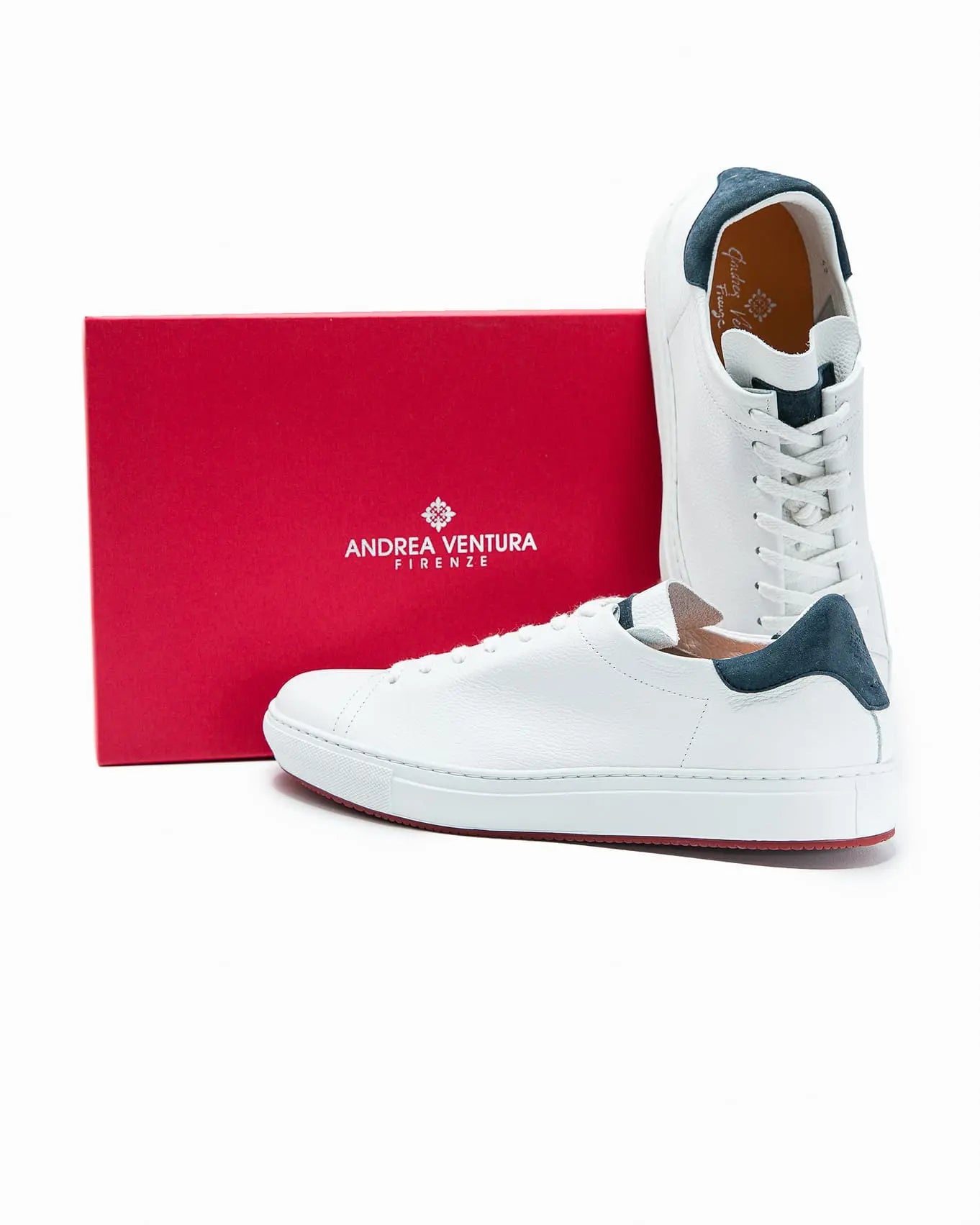 ANDREA VENTURA Sneakers Pelle Cervo Bianco Blu - Guarino Store
