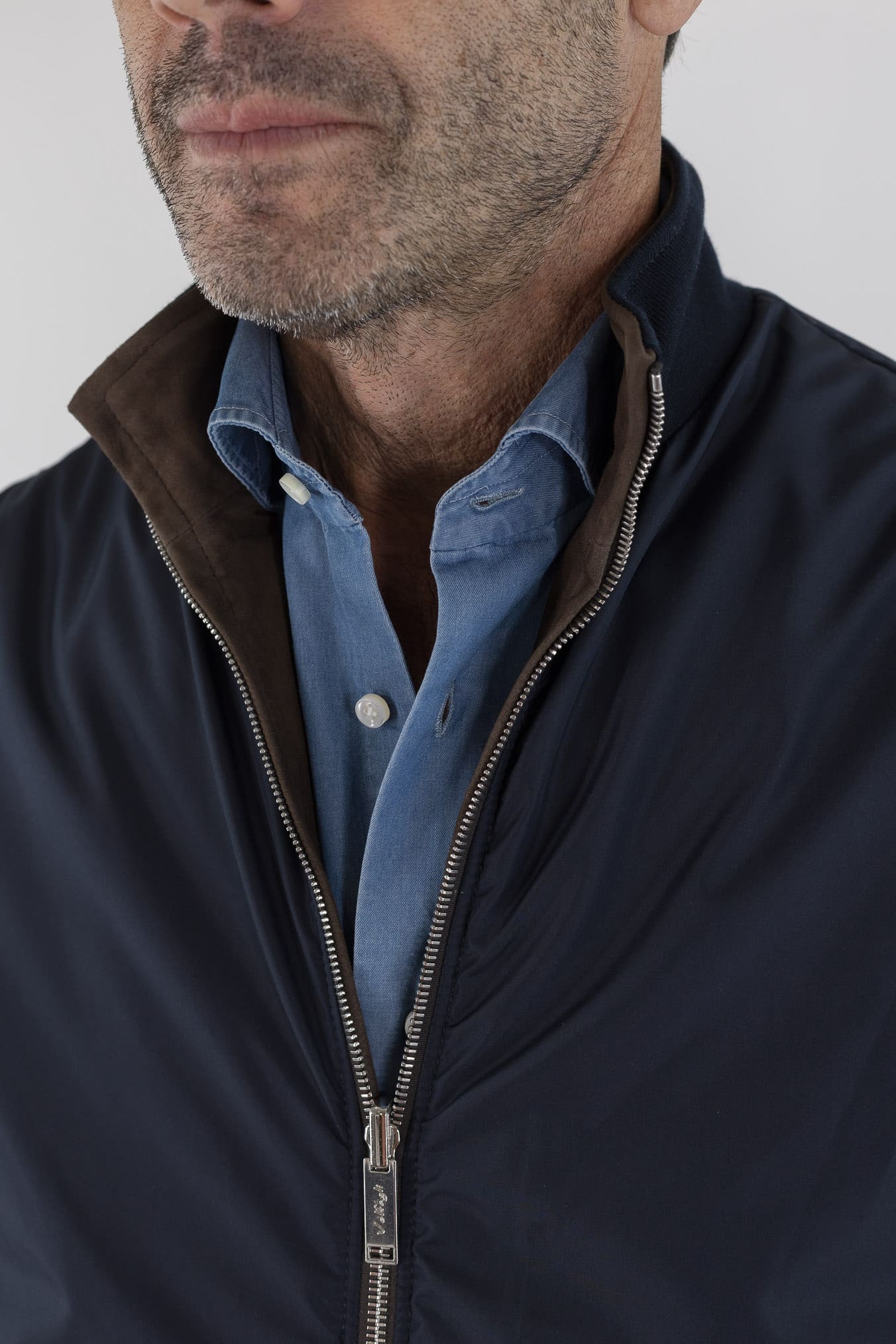 Gilet Reversibile Suede Nylon Moro/Blu - Guarino Store
