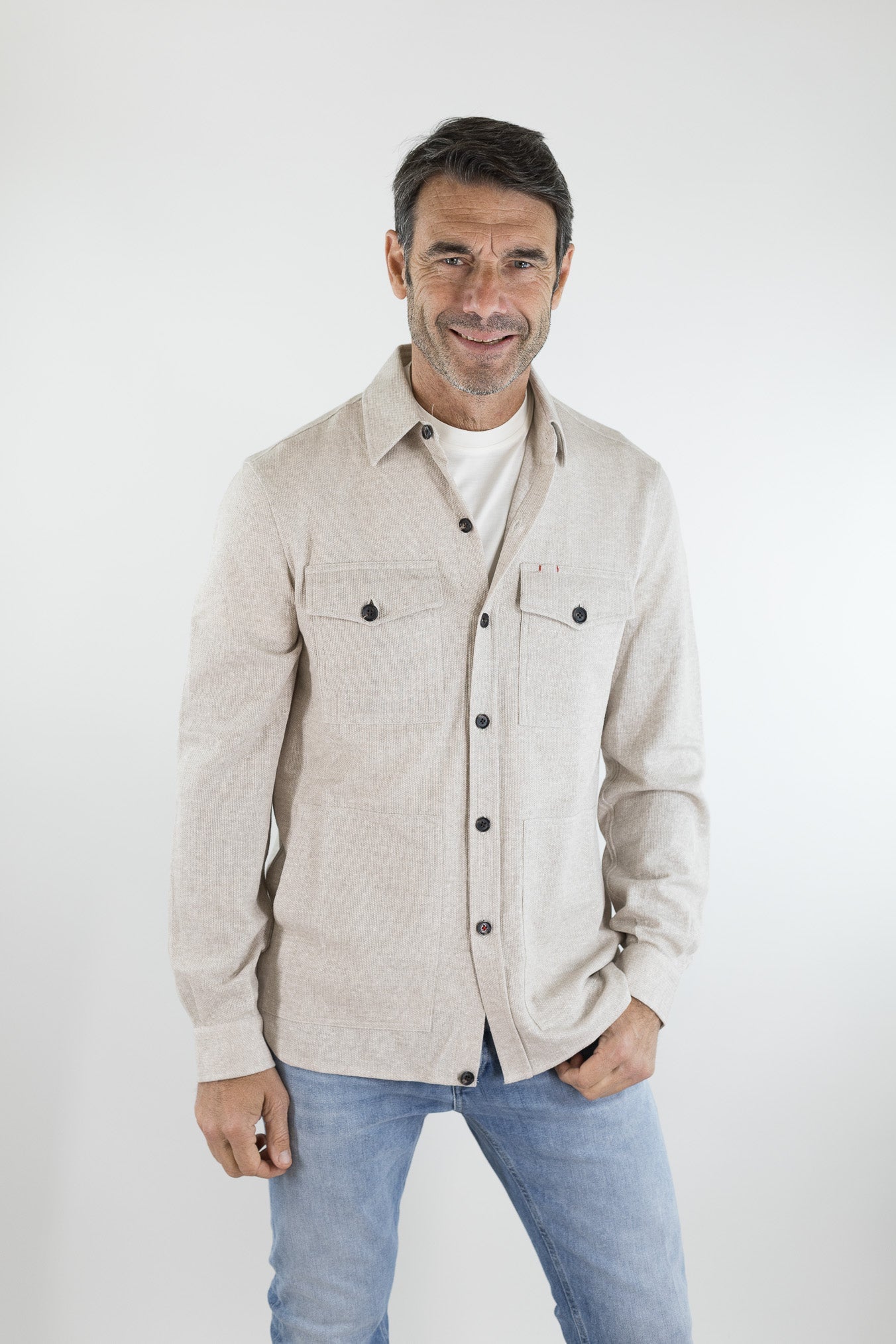 Overshirt Lino Cotone Beige Mélange ISAIA