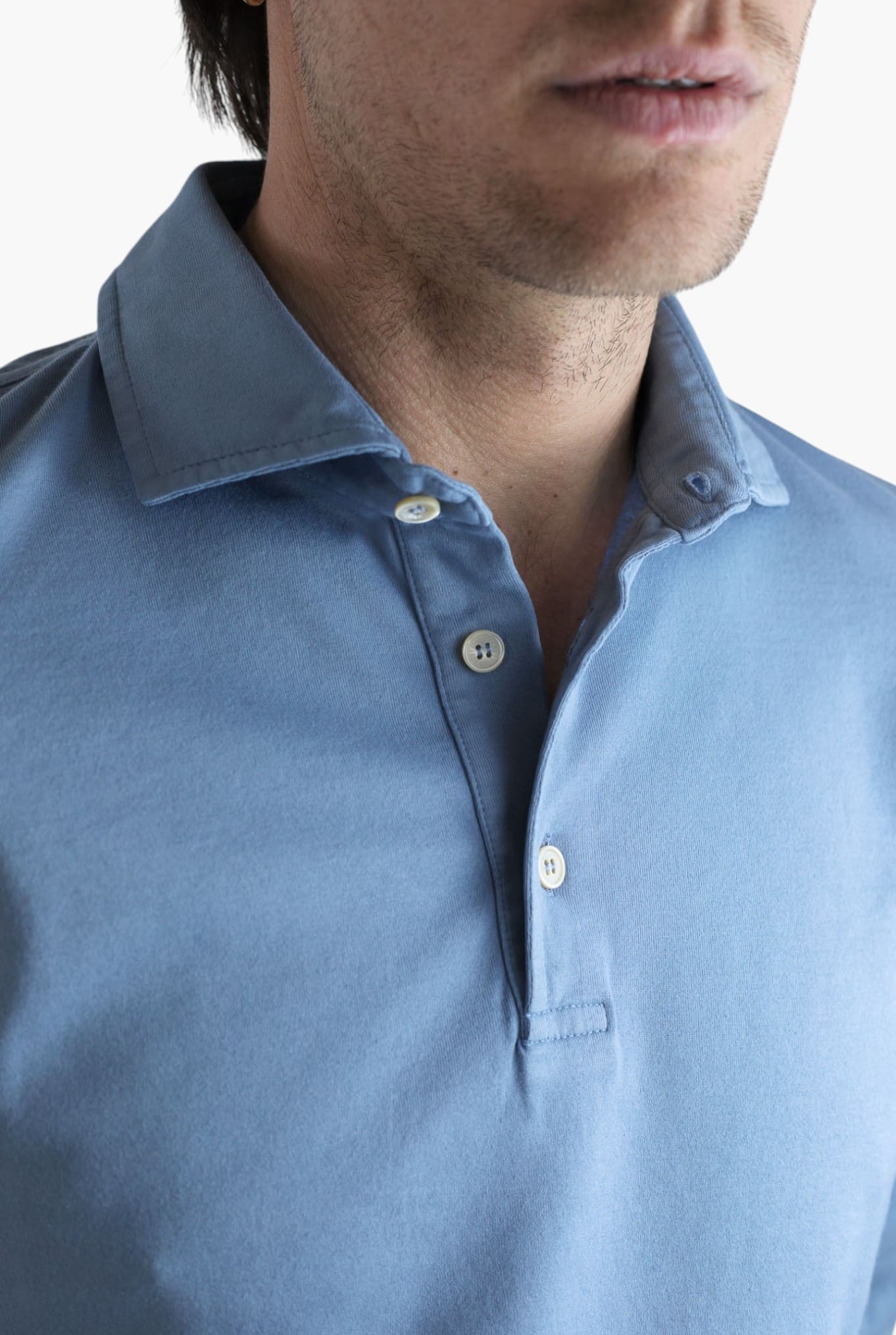 Polo Maniche Lunghe Jersey Cotone Avio