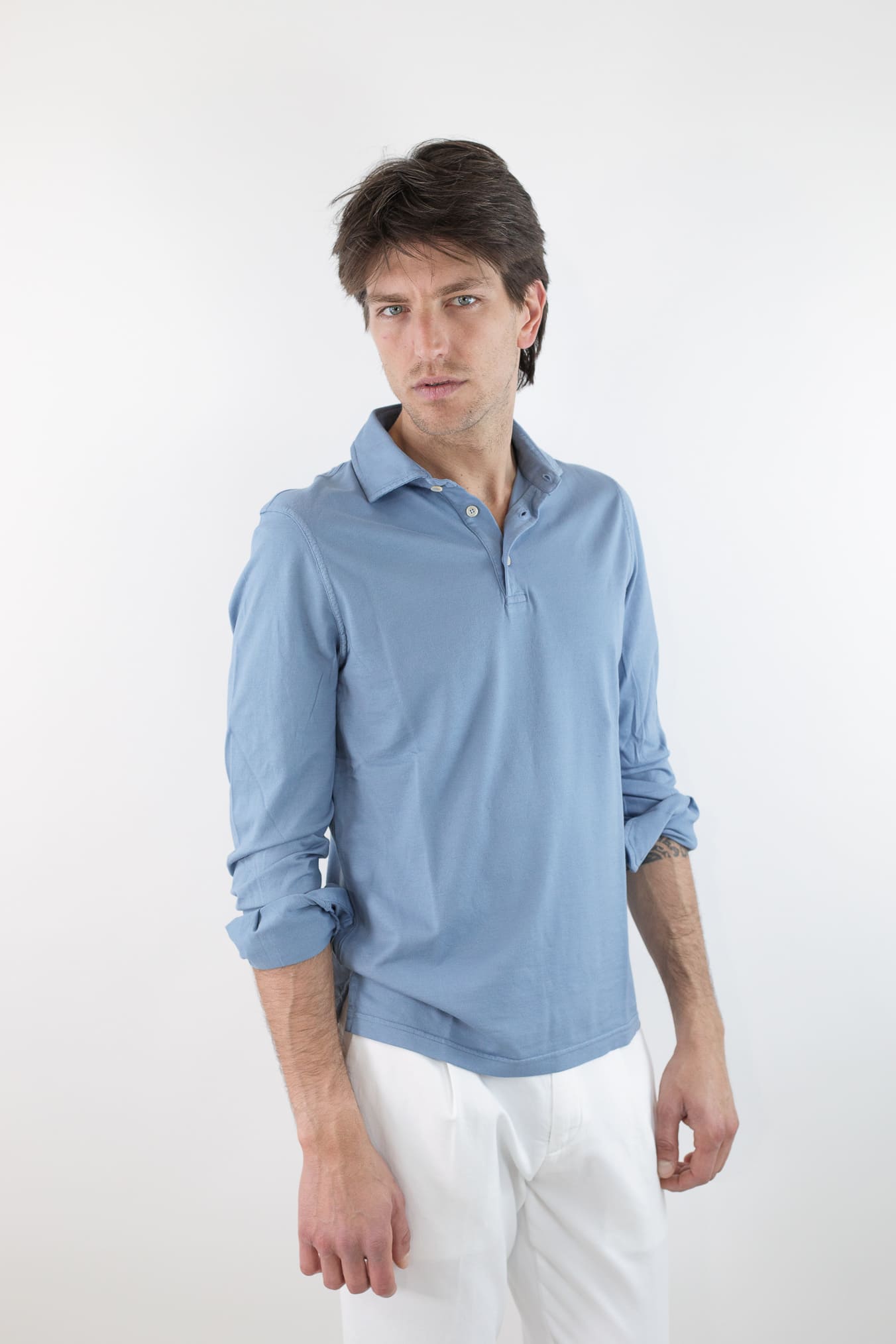Polo Maniche Lunghe Jersey Cotone Avio