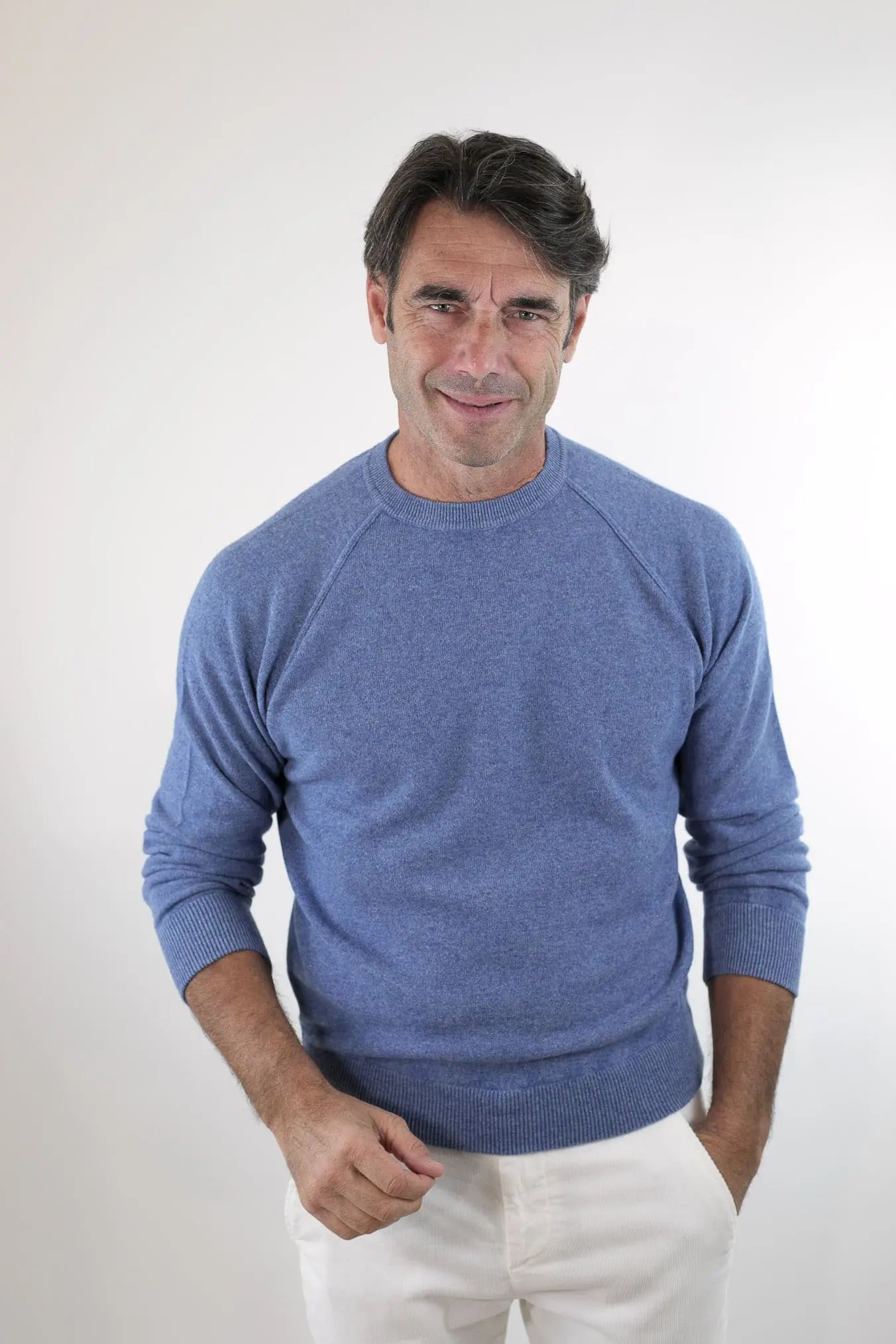 Girocollo Raglan Cashmere Old Dyed Denim - Guarino Store