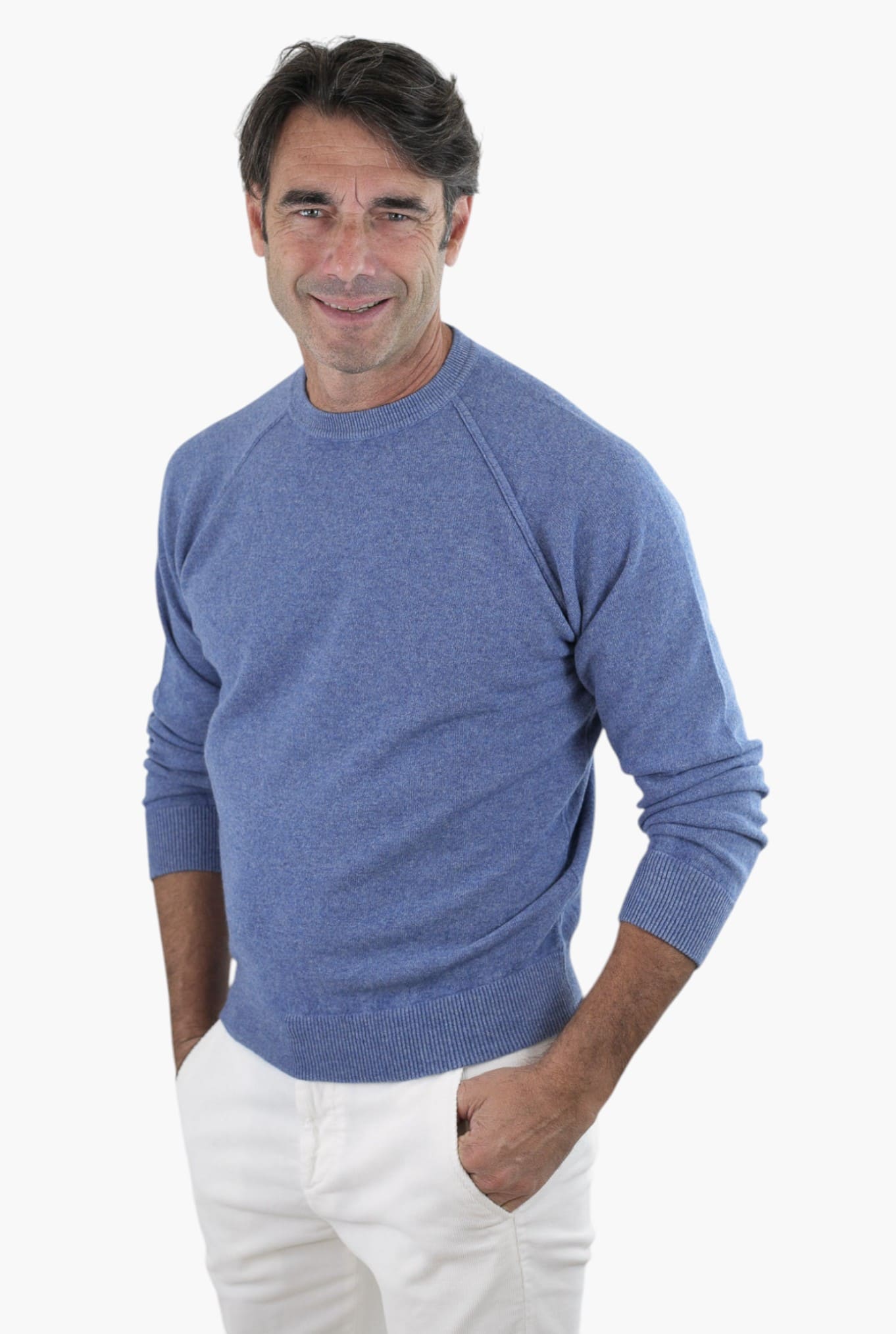 Girocollo Raglan Cashmere Old Dyed Denim - Guarino Store