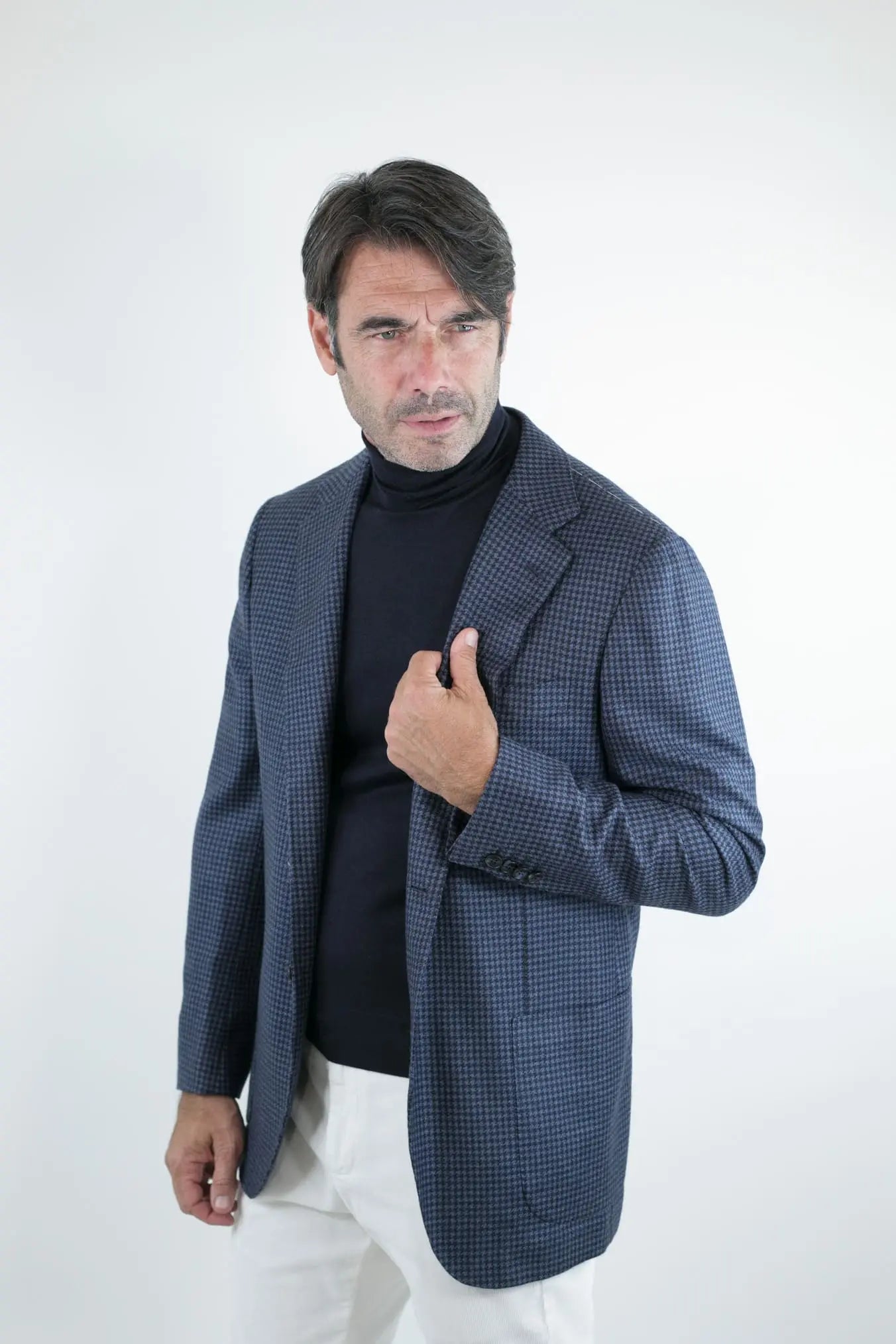 Giacca Pied de Poule Cashmere Blu Avio mod. Evo - Guarino Store