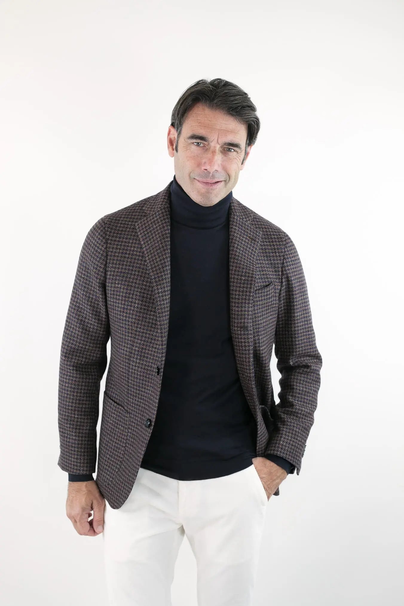 Giacca Pied de Poule Marrone/Blu