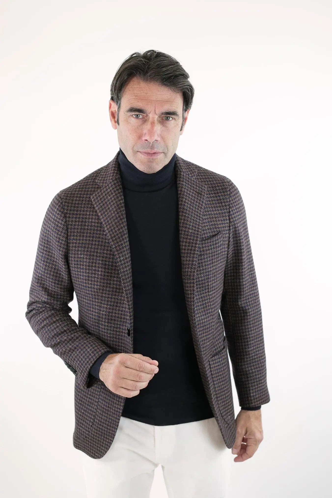 Giacca Pied de Poule Marrone/Blu