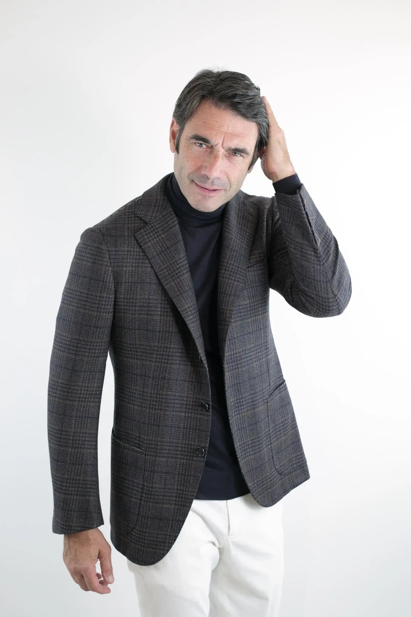 Giacca Principe di Galles Lana Seta Marrone e Blu - Guarino Store