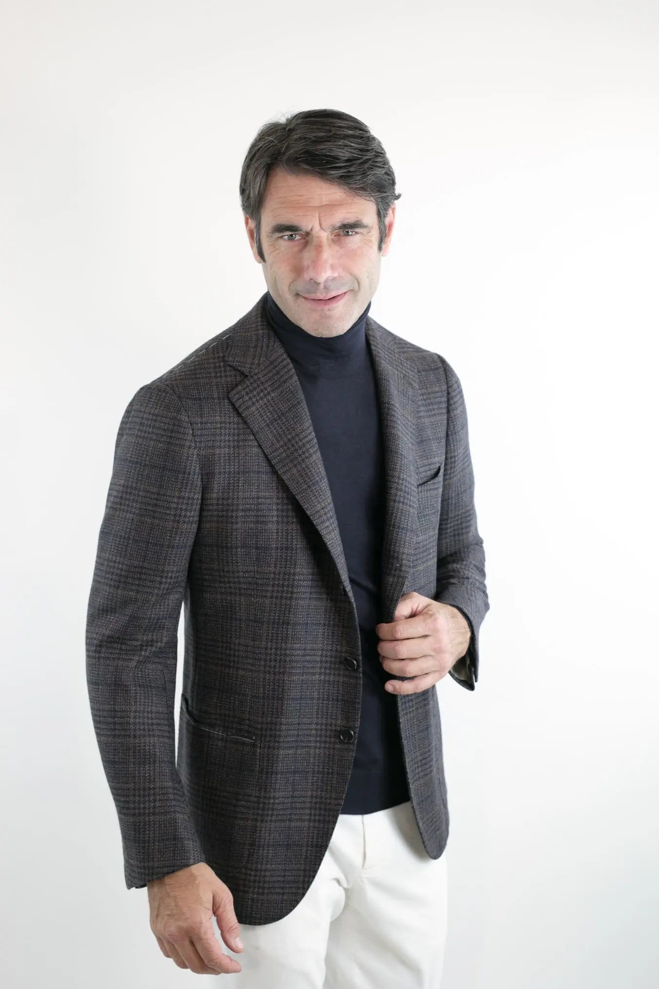 Giacca Principe di Galles Lana Seta Marrone e Blu - Guarino Store