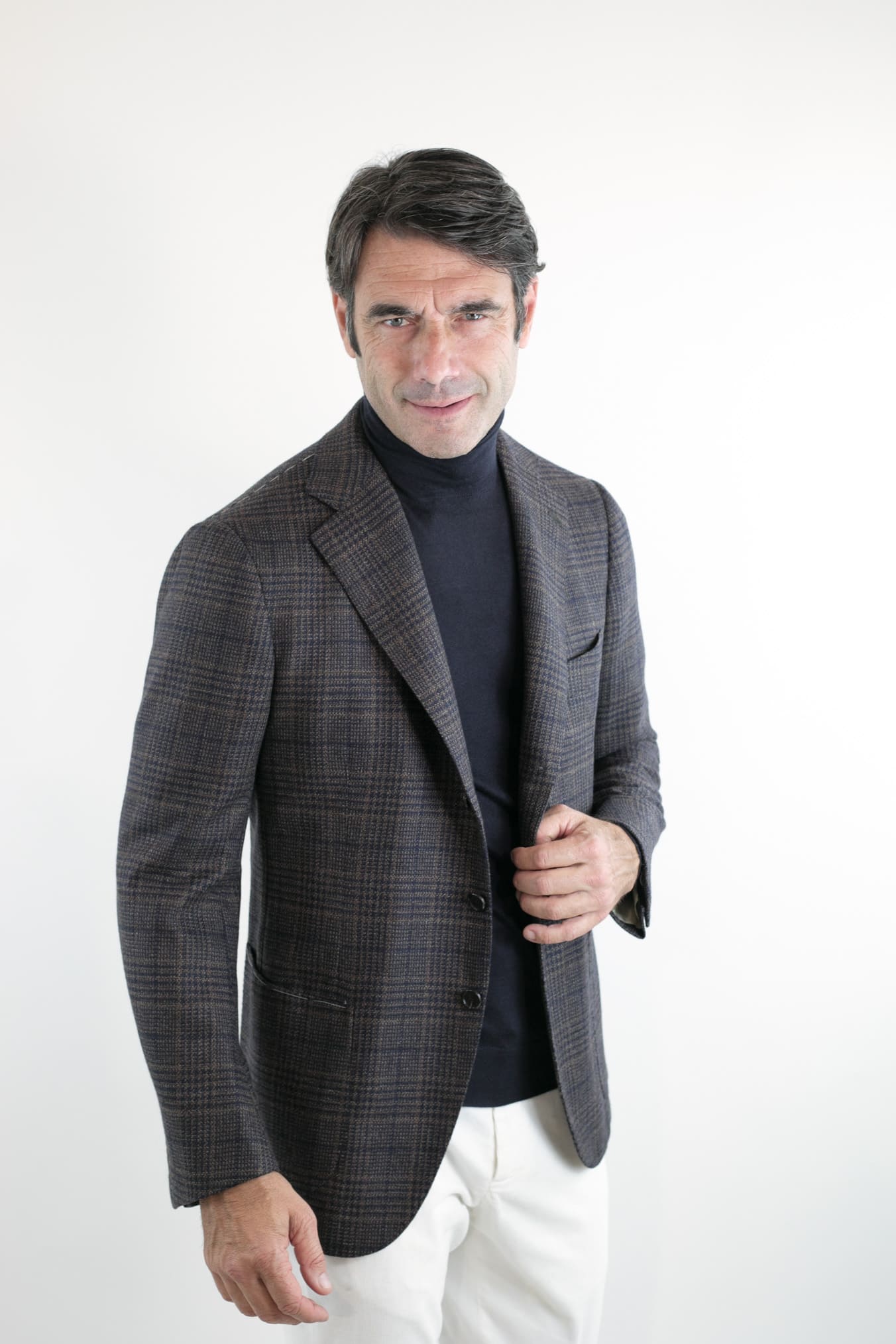 Giacca Principe di Galles Lana Seta Marrone e Blu - Guarino Store