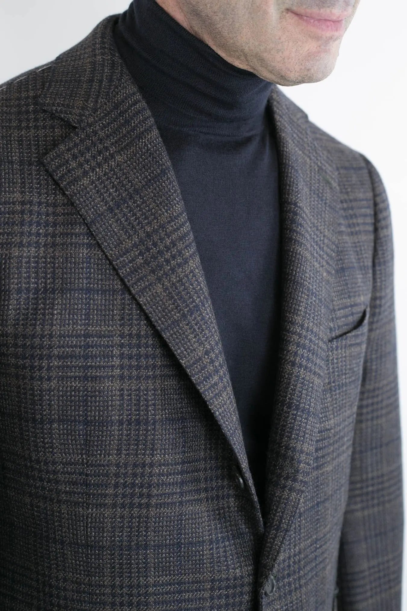 Giacca Principe di Galles Lana Seta Marrone e Blu - Guarino Store