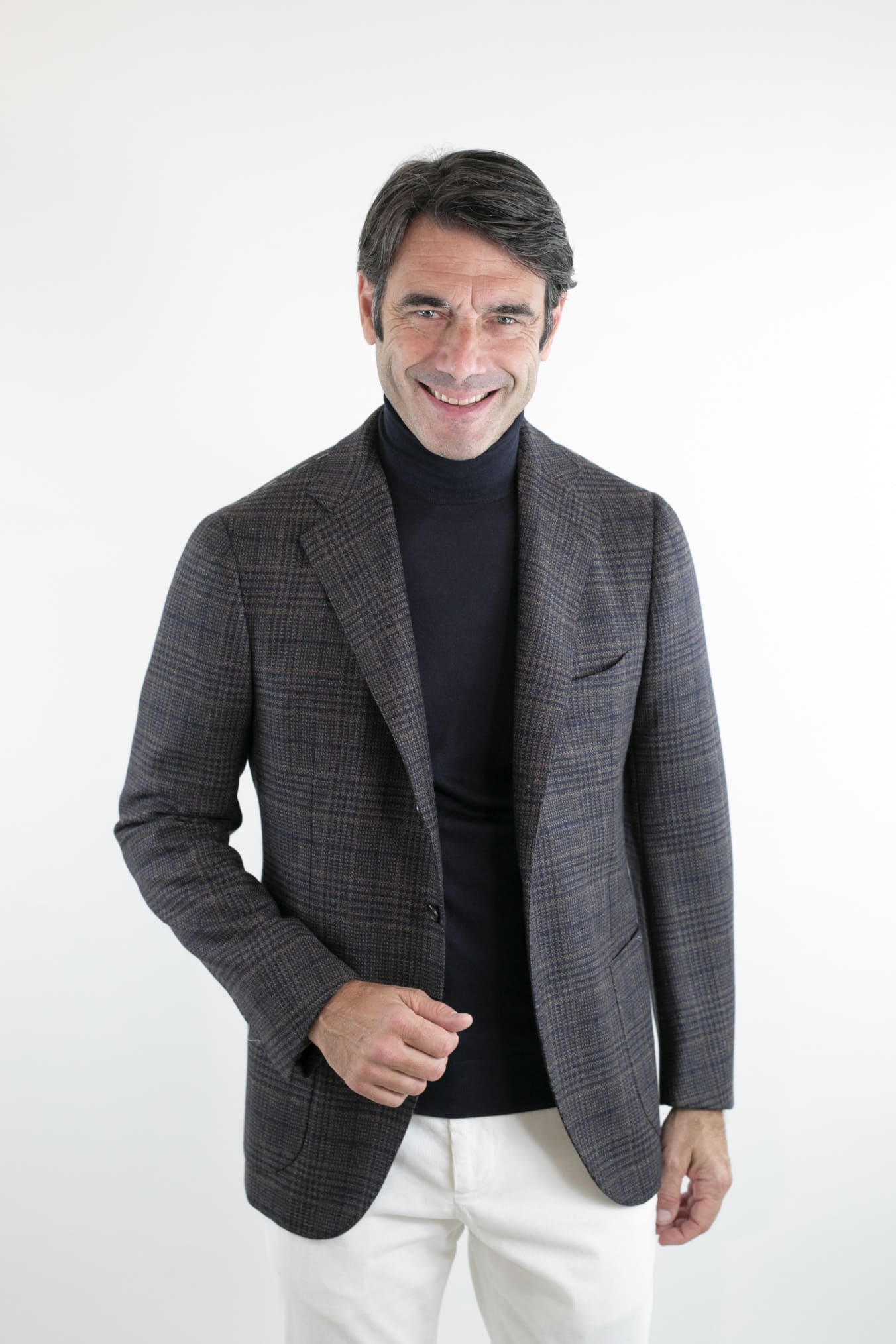 Giacca Principe di Galles Lana Seta Marrone e Blu - Guarino Store