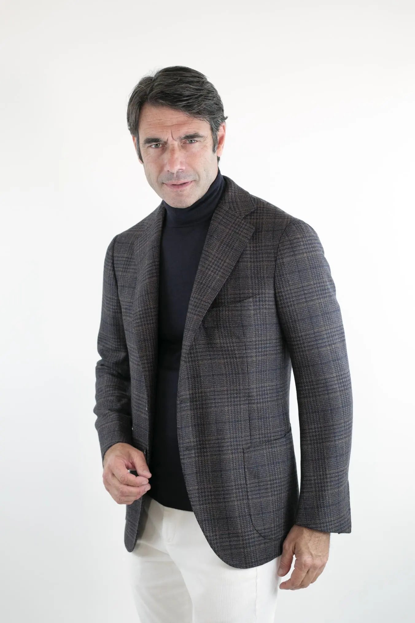 Giacca Principe di Galles Lana Seta Marrone e Blu - Guarino Store