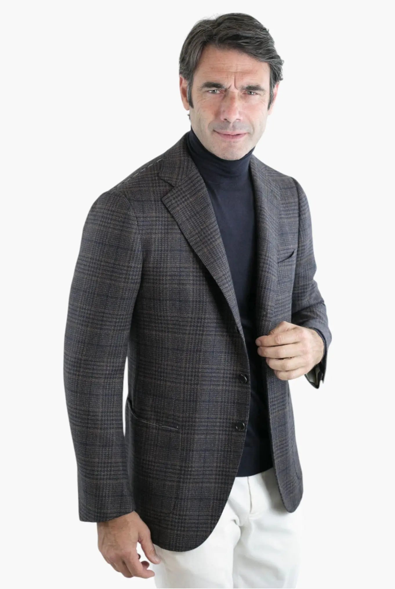 Giacca Principe di Galles Lana Seta Marrone e Blu - Guarino Store