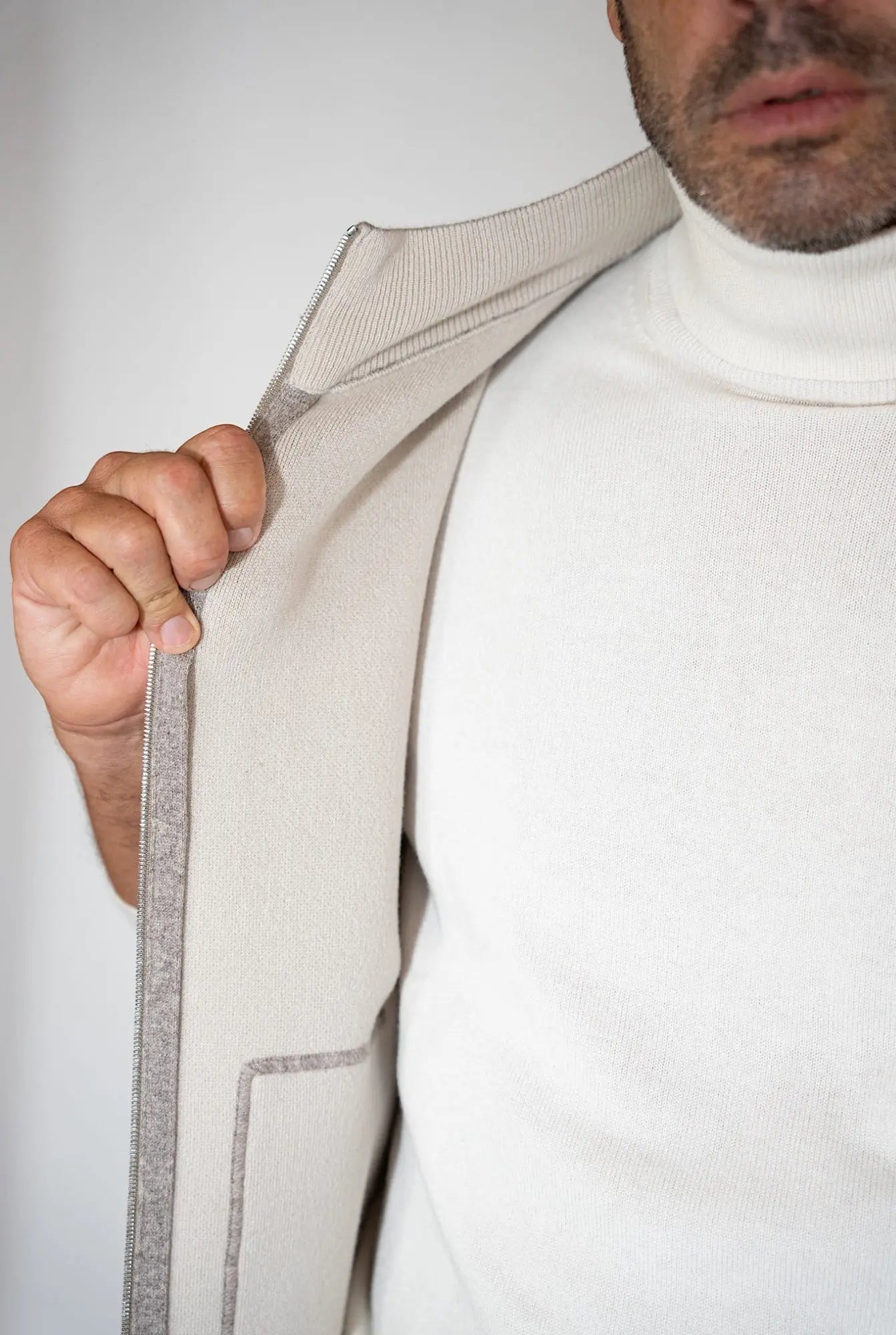 Gilet Cashmere Double Tortora e Bianco - Guarino Store