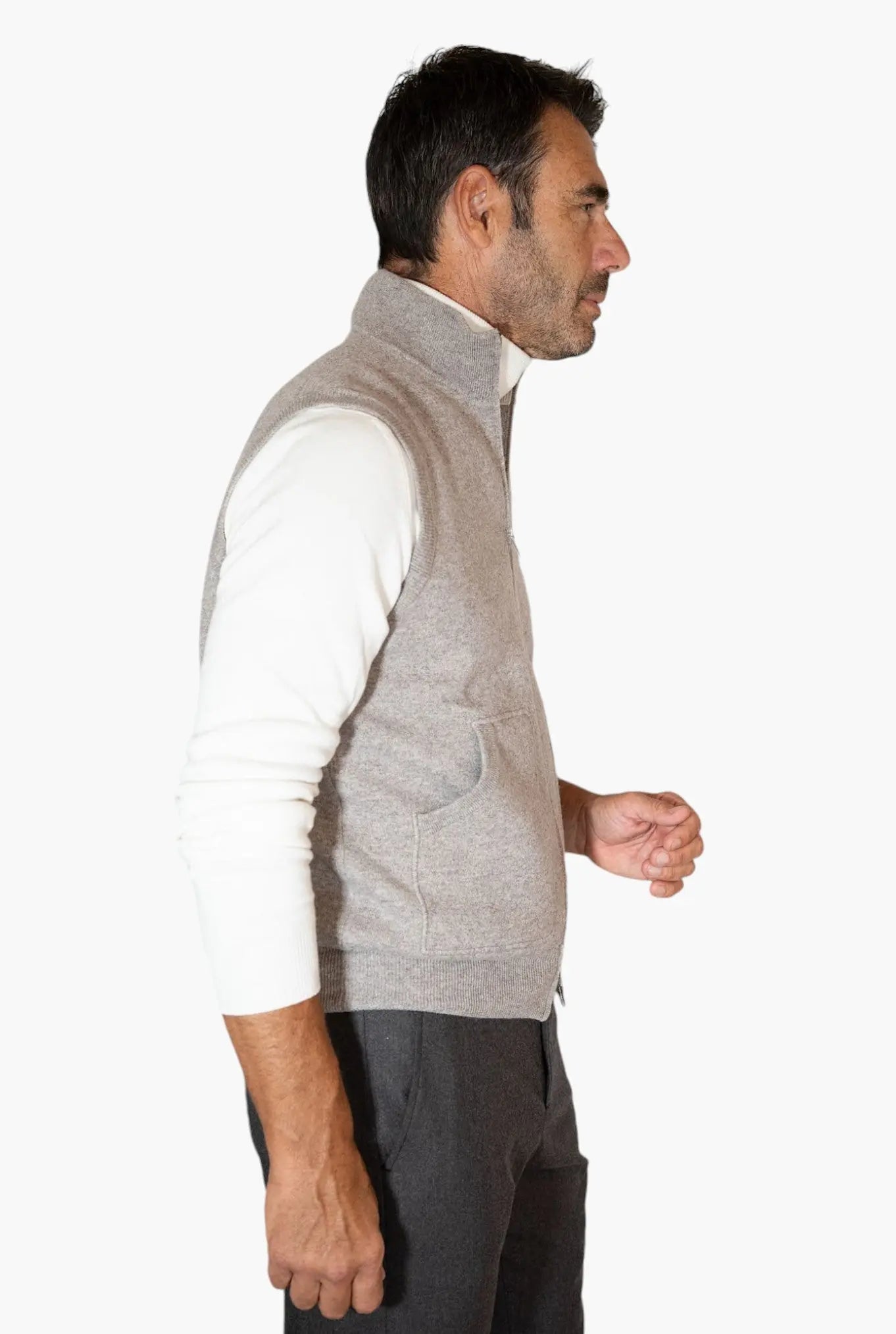 Gilet Cashmere Double Tortora e Bianco - Guarino Store