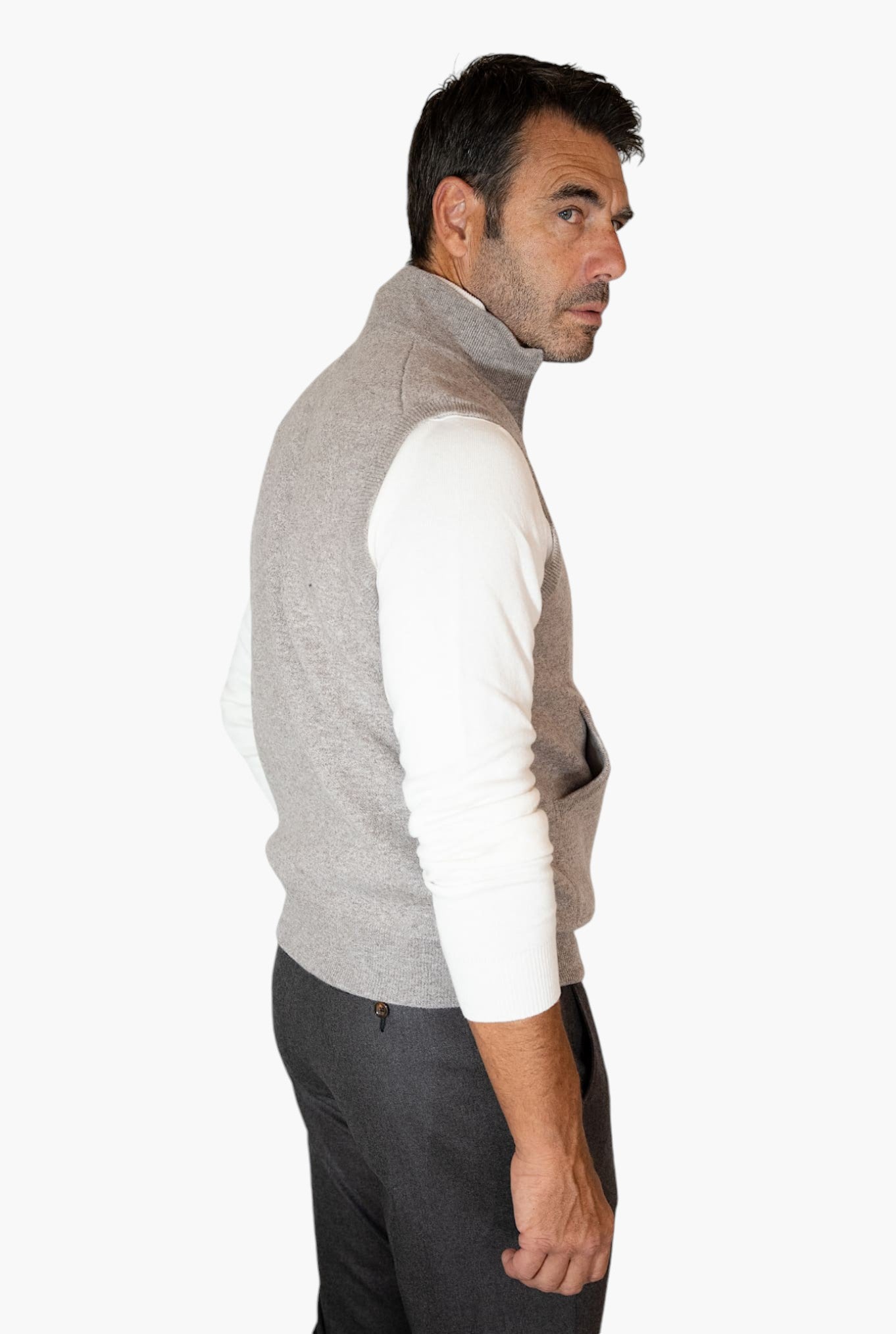 Gilet Cashmere Double Tortora e Bianco - Guarino Store