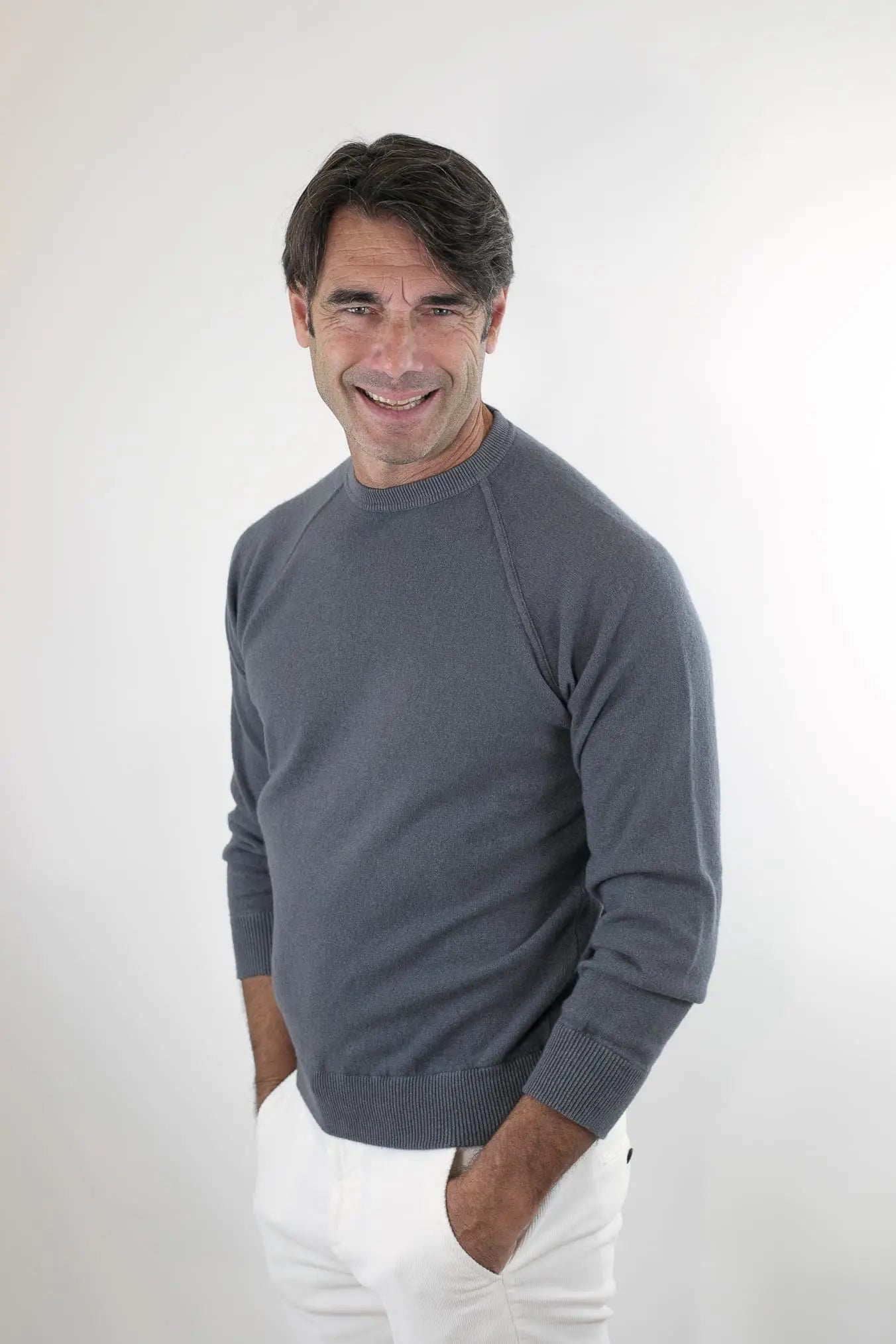 Girocollo Raglan Cashmere Old Dyed Grigio Ferro - Guarino Store