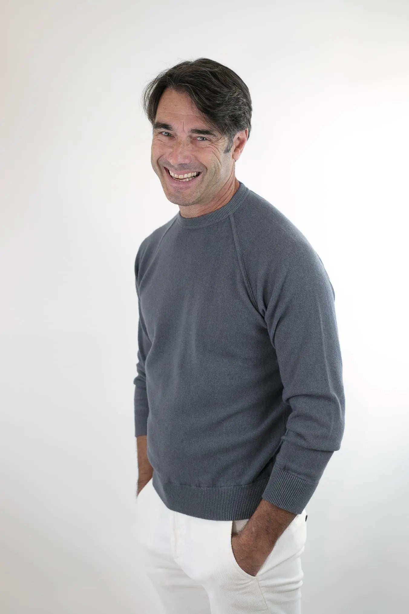 Girocollo Raglan Cashmere Old Dyed Grigio Ferro - Guarino Store