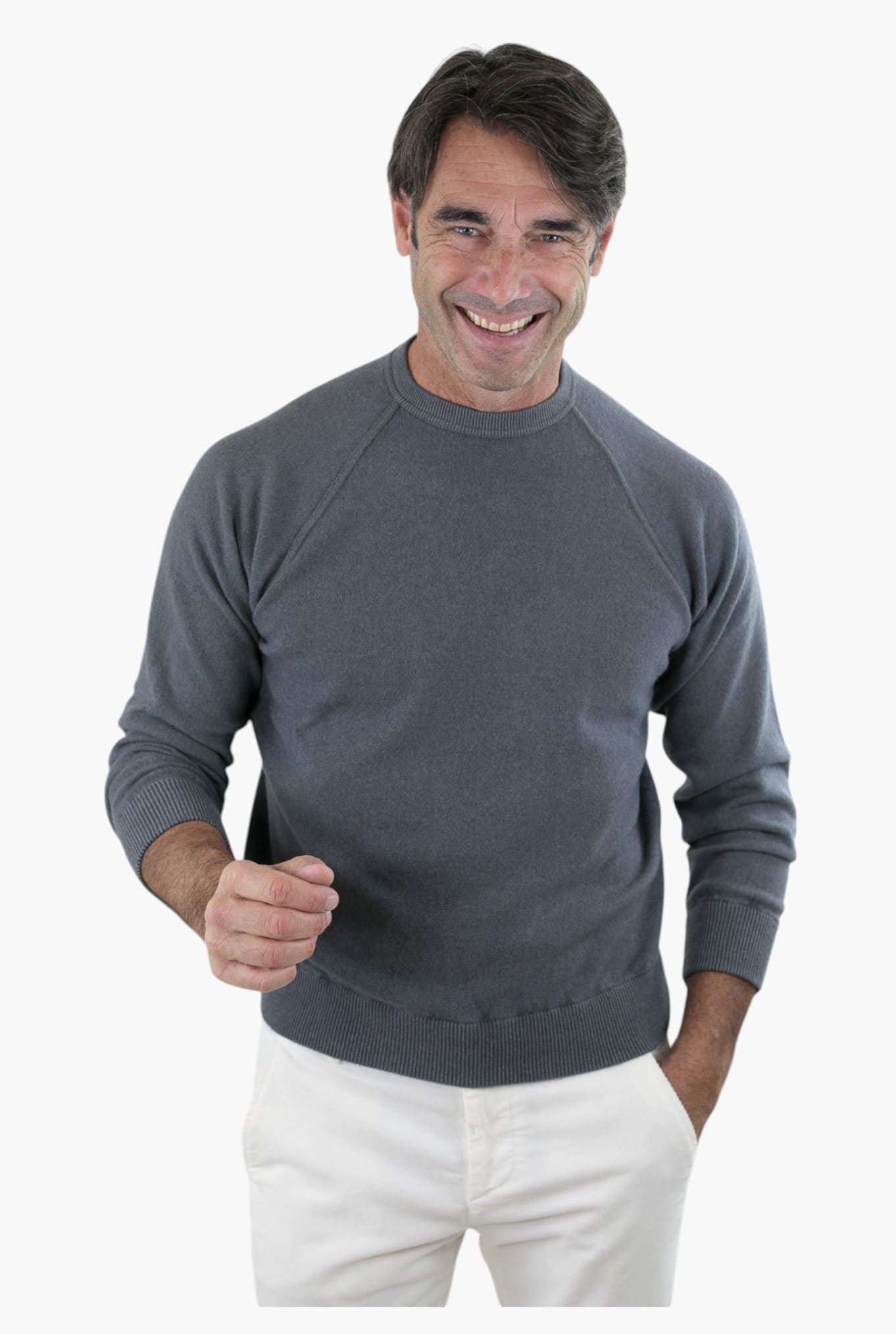 Girocollo Raglan Cashmere Old Dyed Grigio Ferro - Guarino Store