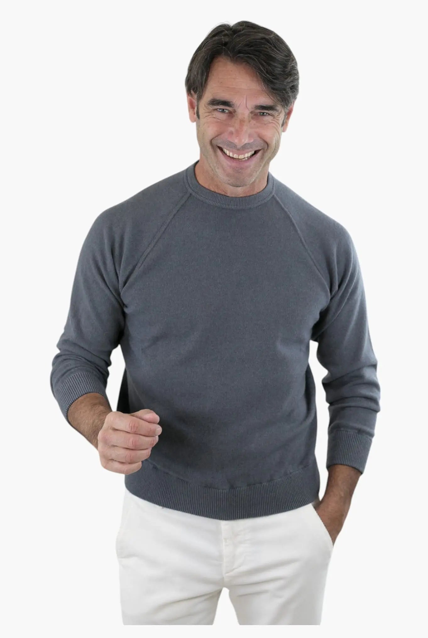 Girocollo Raglan Cashmere Old Dyed Grigio Ferro - Guarino Store