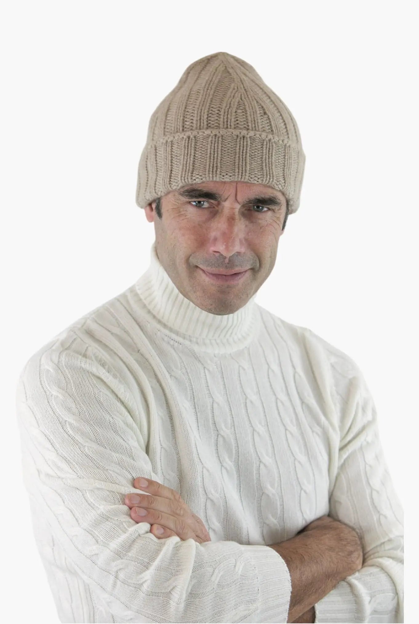 Berretto Cashmere Coste Larghe Beige