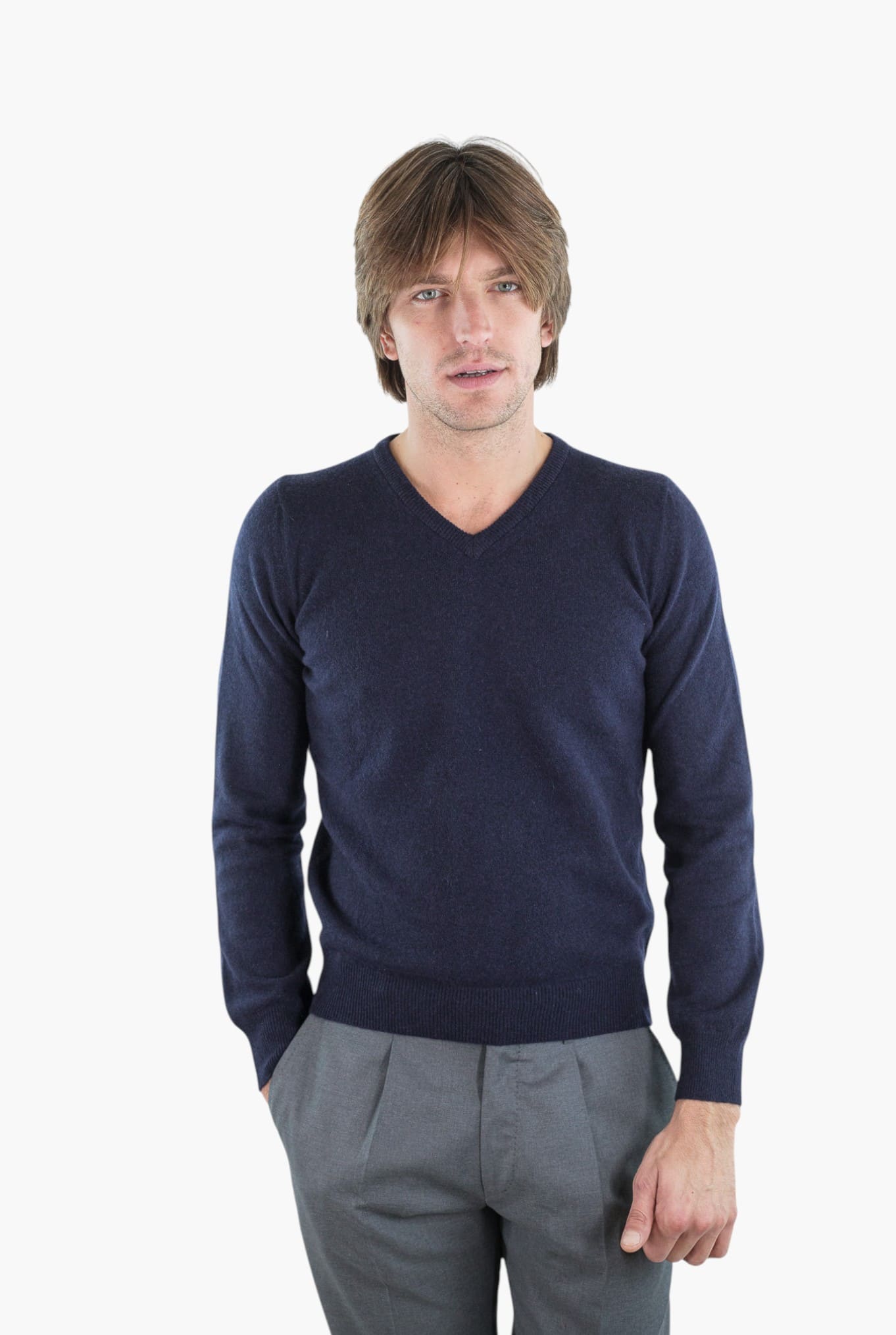 GUARINO Maglia Scollo V Cashmere Blu Navy