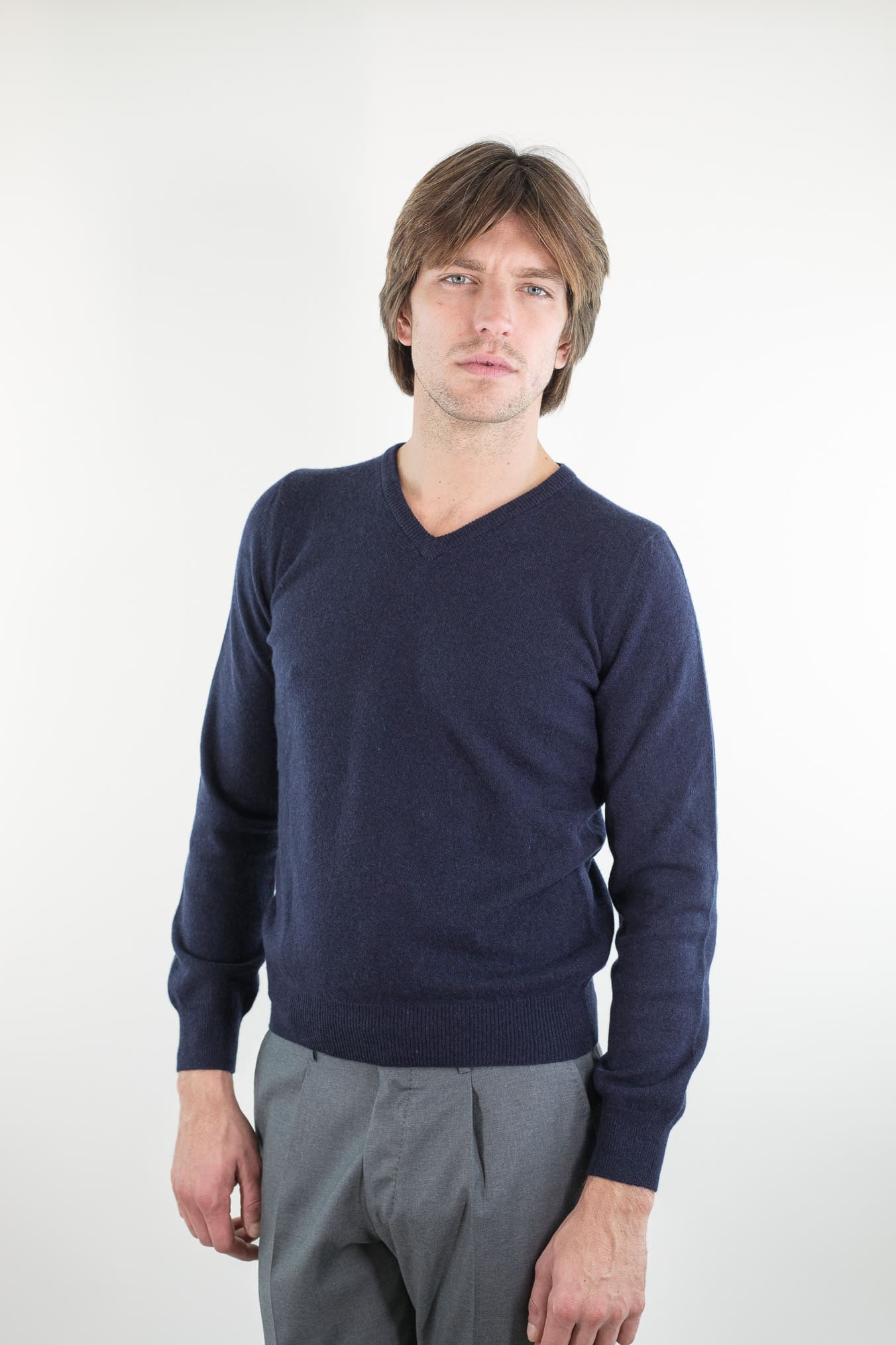 GUARINO Maglia Scollo V Cashmere Blu Navy